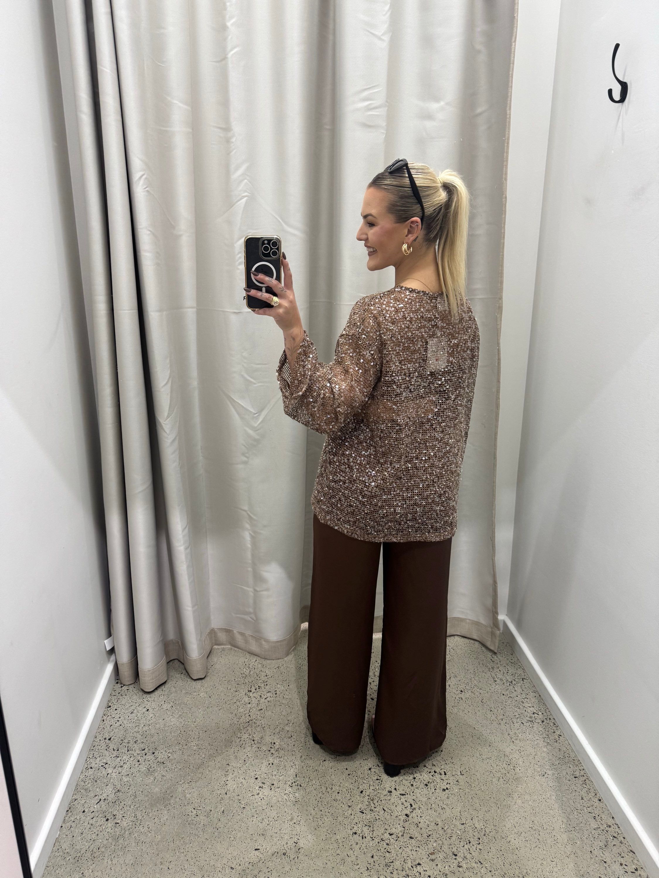 BY FRANKIE / MOCHA L/S SEQUINS TOP / 837-1
