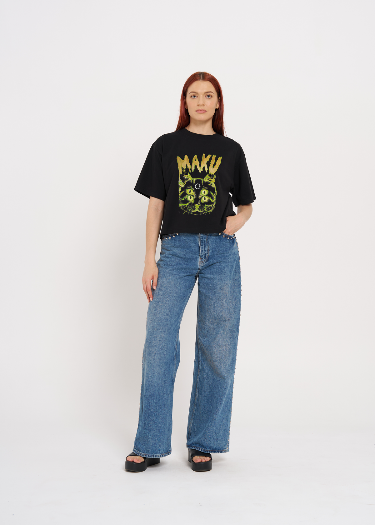 MAKU / SPACE CAT BOXY CROP TEE