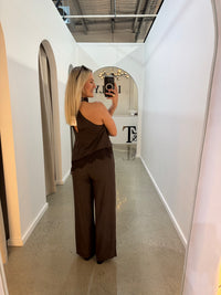 BY FRANKIE / MOCHA CUPRO HALTER NECK TOP / 202613-2