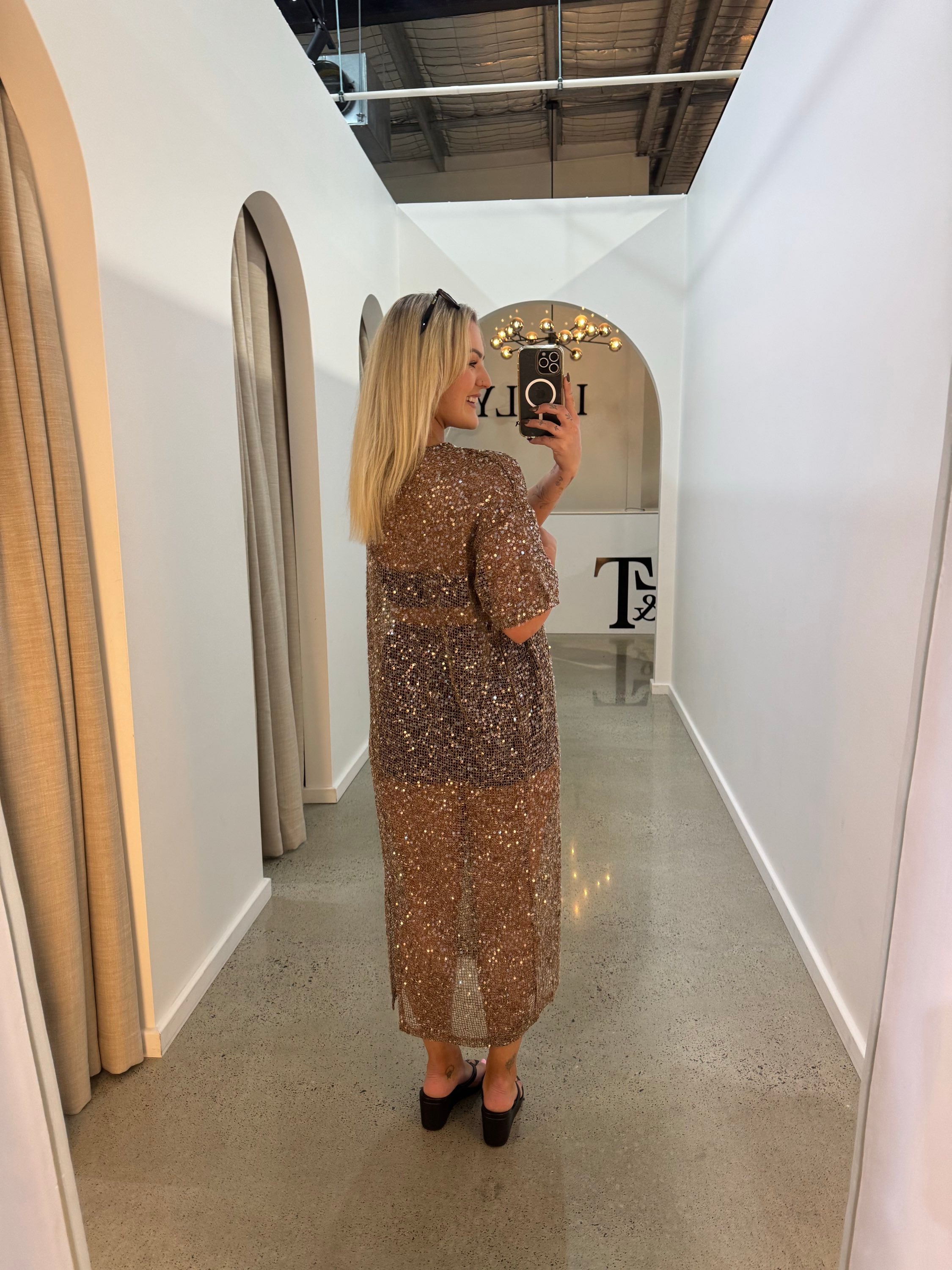 BY FRANKIE / MOCHA SEQUIN DRESS / 699-1