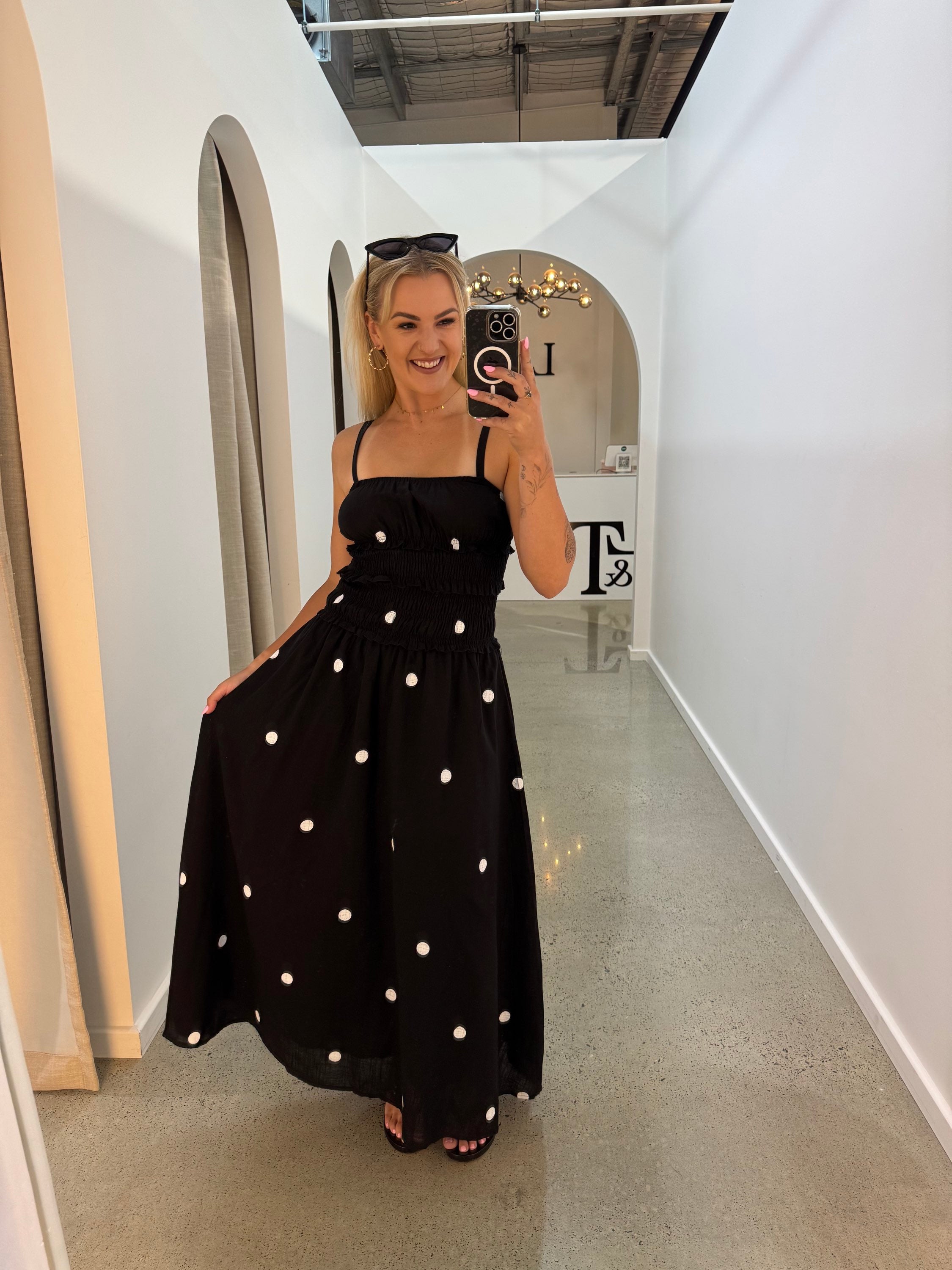 BY FRANKIE /  BLACK  POLKA MAXI DRESS / 290-1