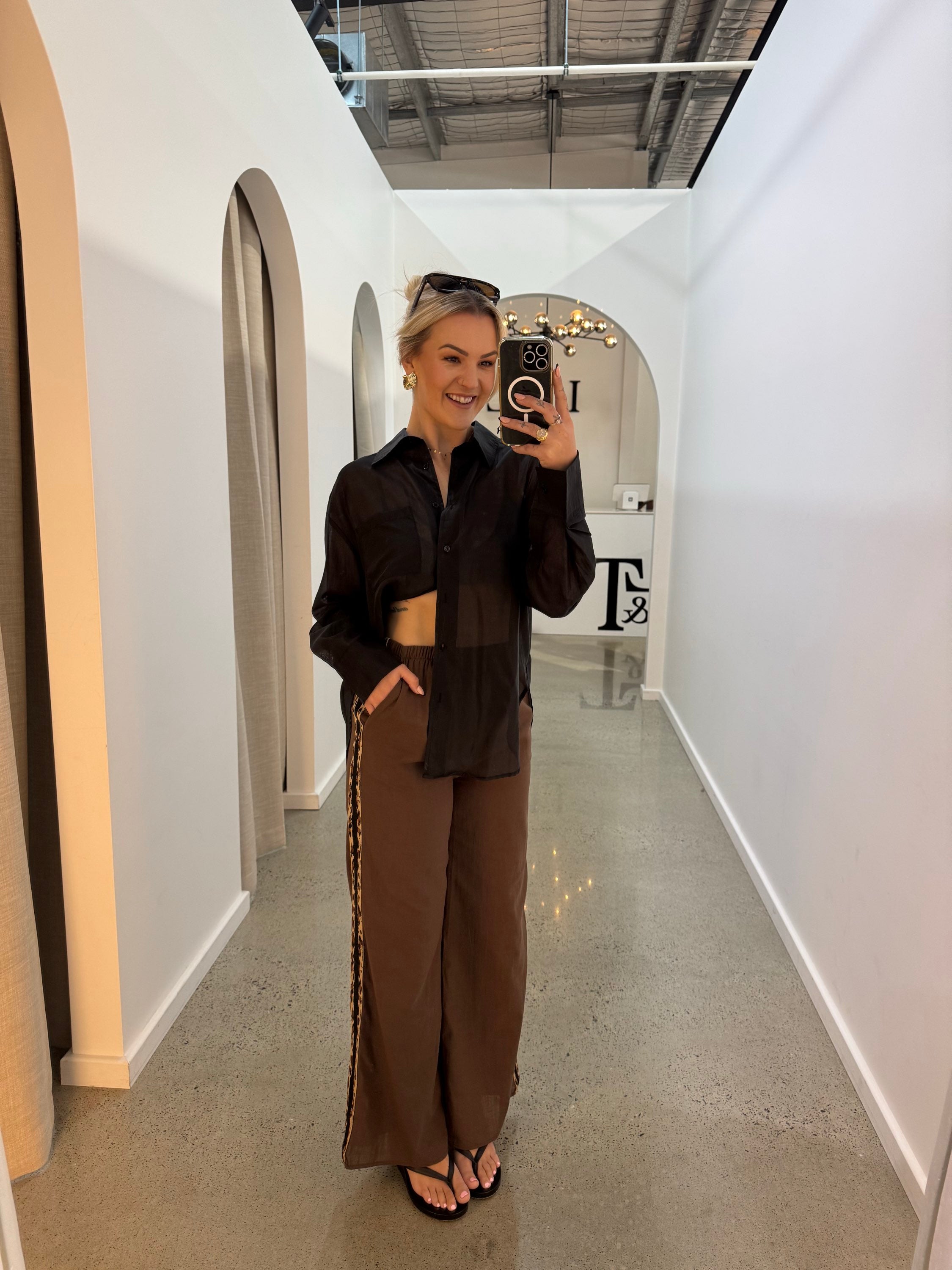 BY FRANKIE / CHOCOLATE- LEOPARD STRIPE PANTS / 987-3