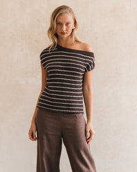 WHITE CLOSET / STRIPPED OUT ONE SHOULDER TOP / CHOCOLATE / TF11513