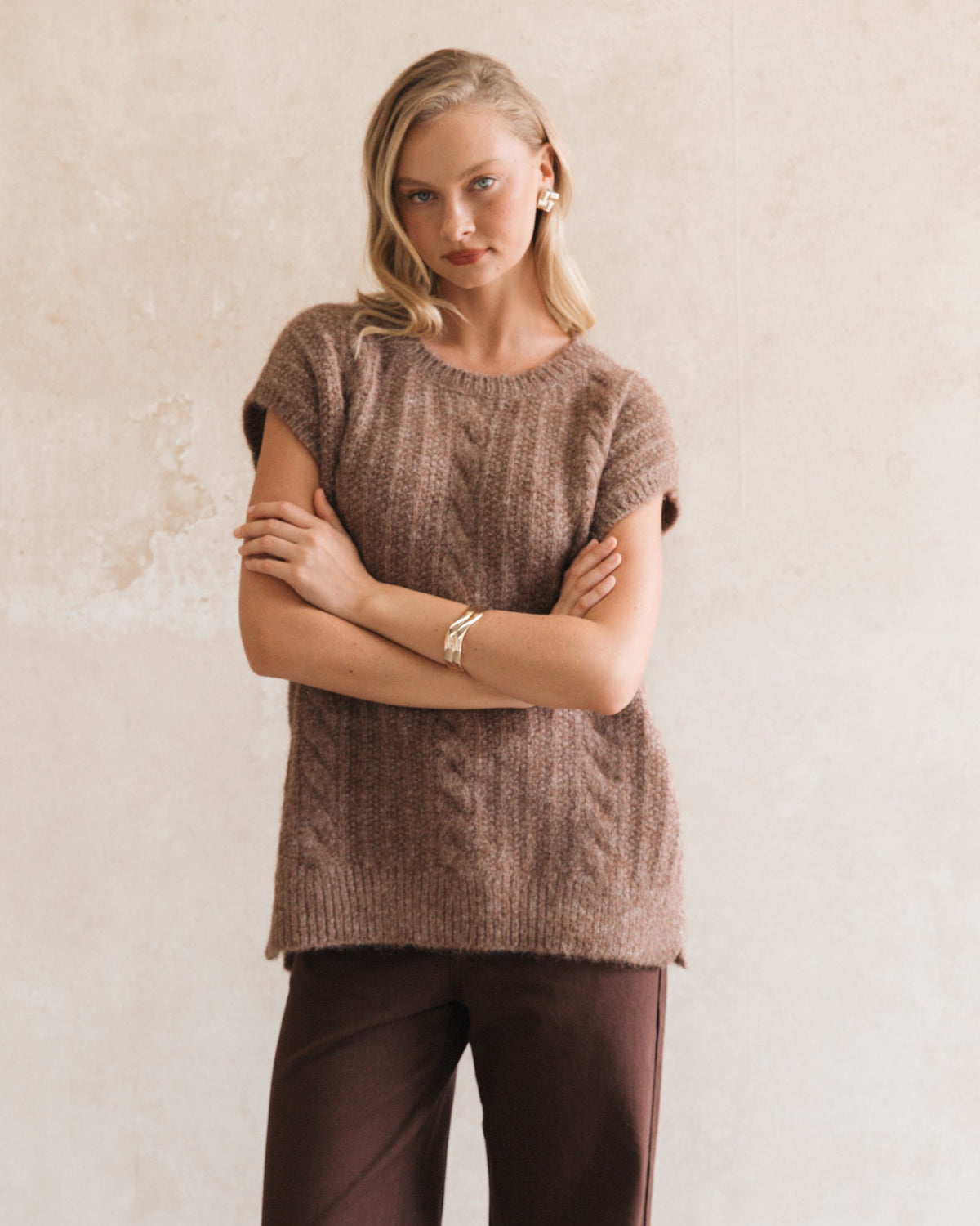 WHITE CLOSET / LIXUE KNIT TOP / CHOCOLATE / TF11622