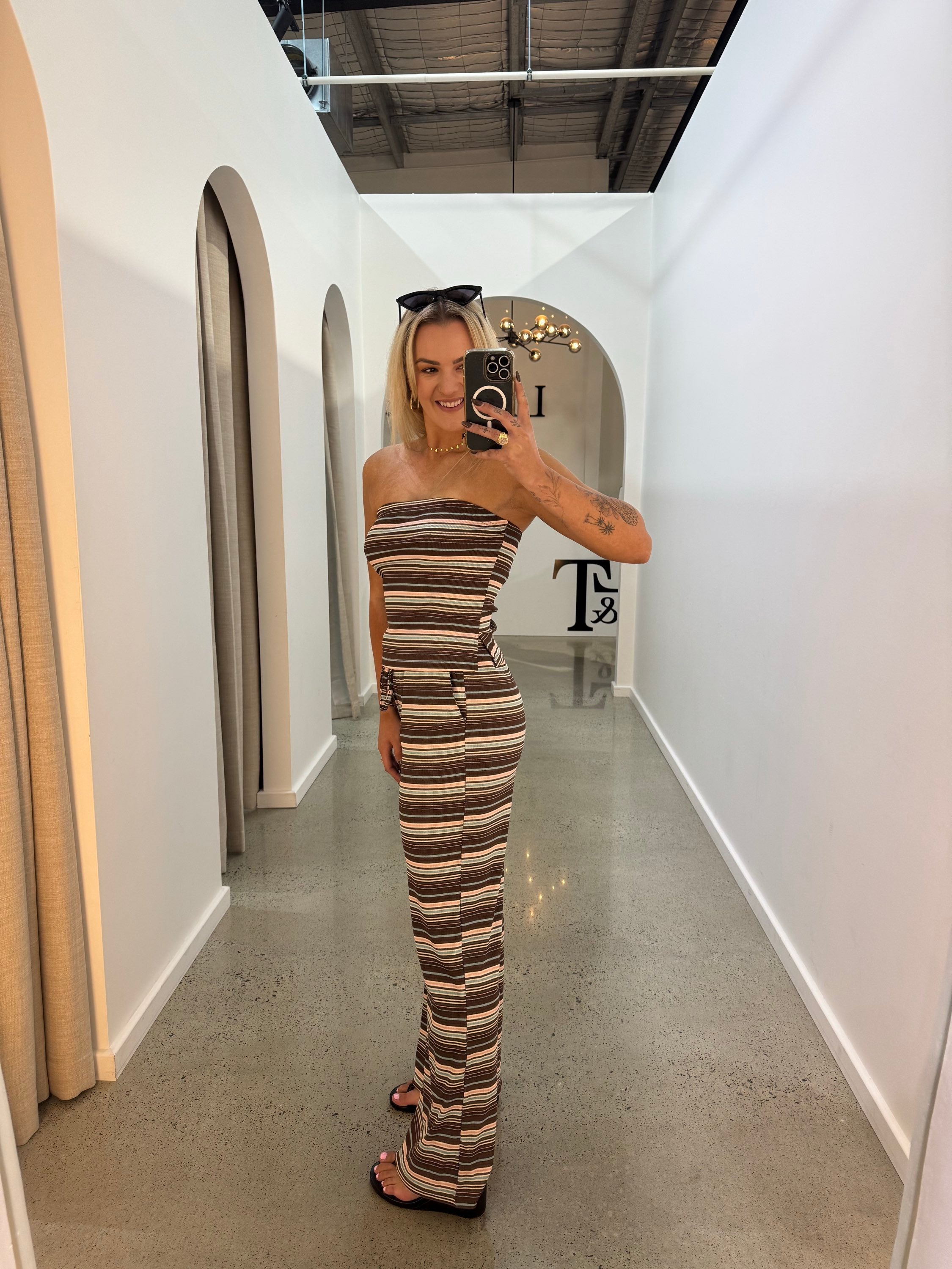 BY FRANKIE / CHOC - PEACH STRIPPED TOP / 853-1