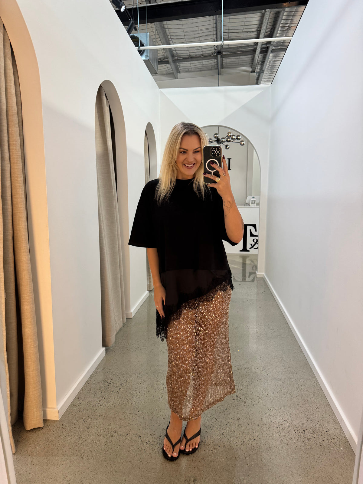 BY FRANKIE / SEQUINS KNIT SKIRT / CHOCOLATE / 163