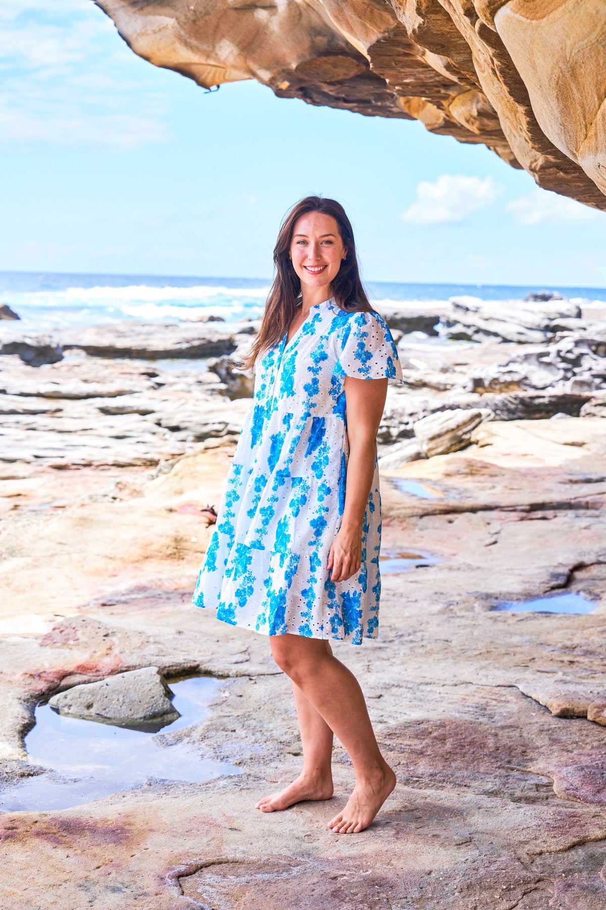 Denise Dress - White/blue