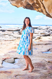 Denise Dress - White/blue