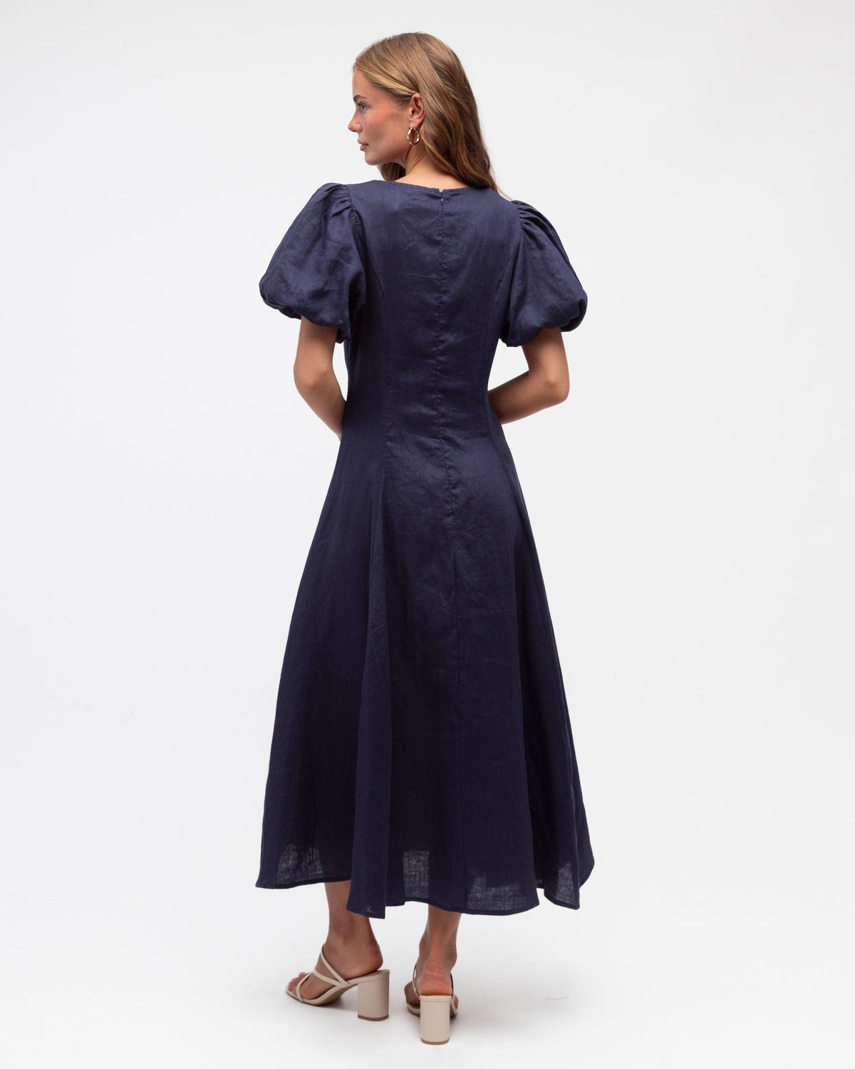 WHITE CLOSET / NAVY TWIST LINEN DRESS / TFL8545-27