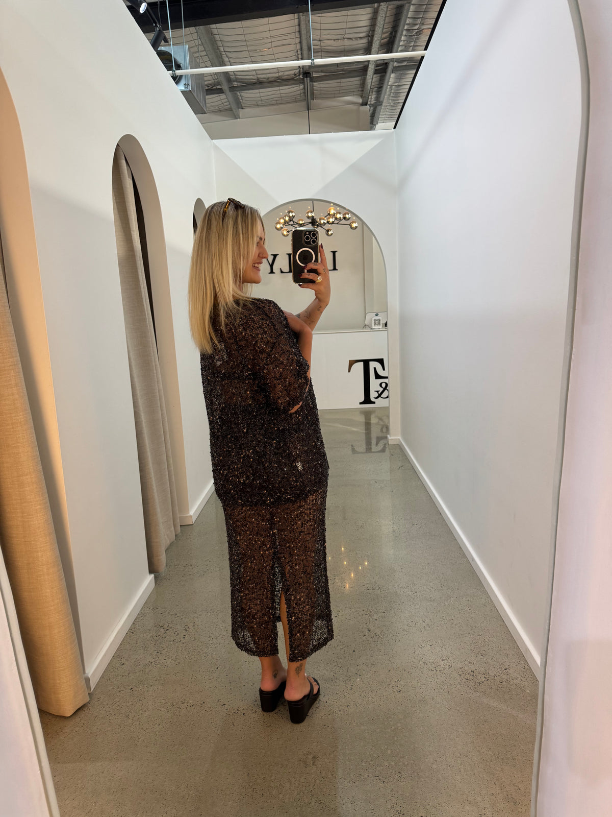 BY FRANKIE / SEQUINS KNIT SKIRT / BLACK  / 163-3