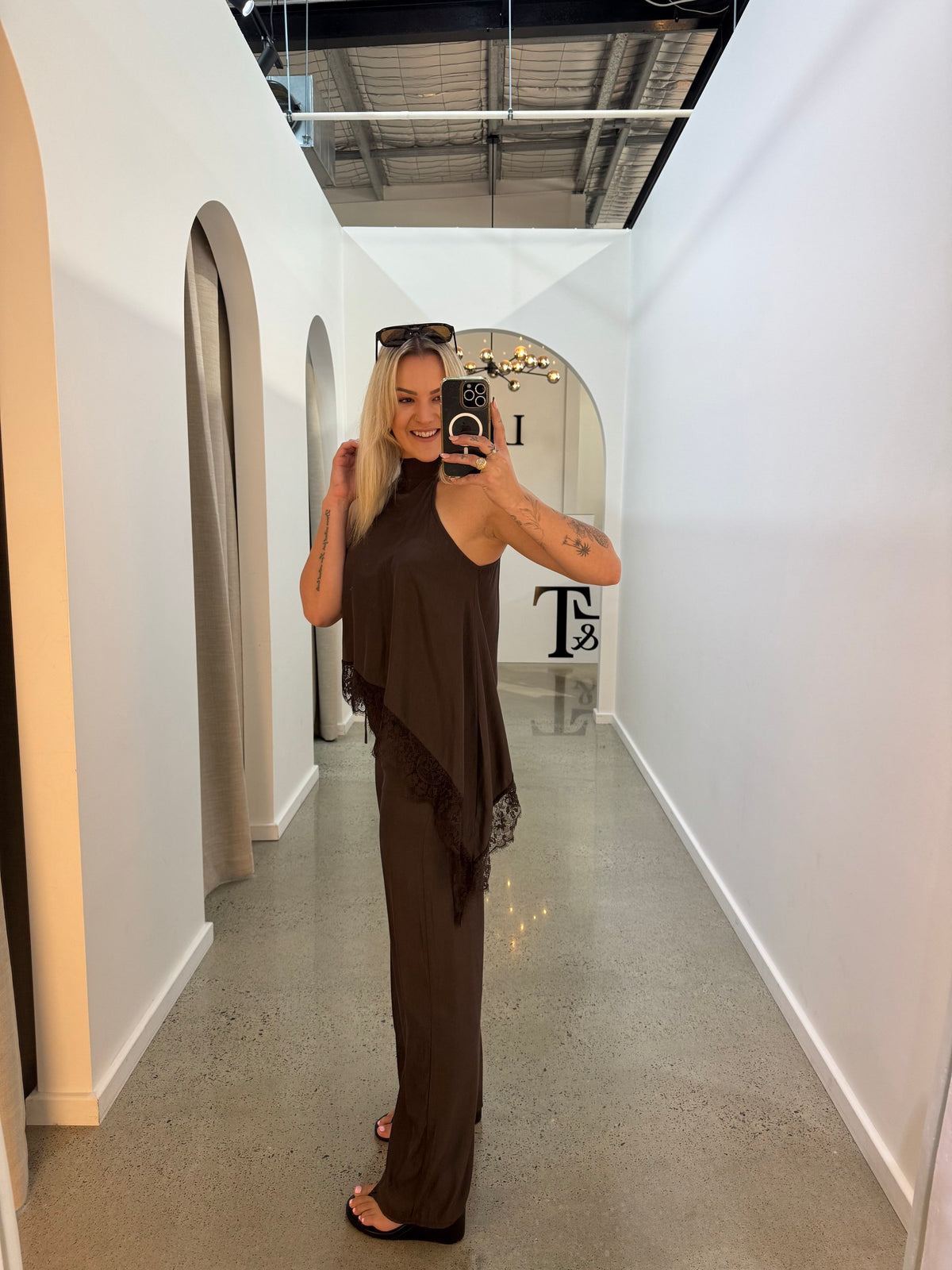 BY FRANKIE / MOCHA CUPRO HALTER NECK TOP / 202613-2