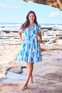 Denise Dress - White/blue
