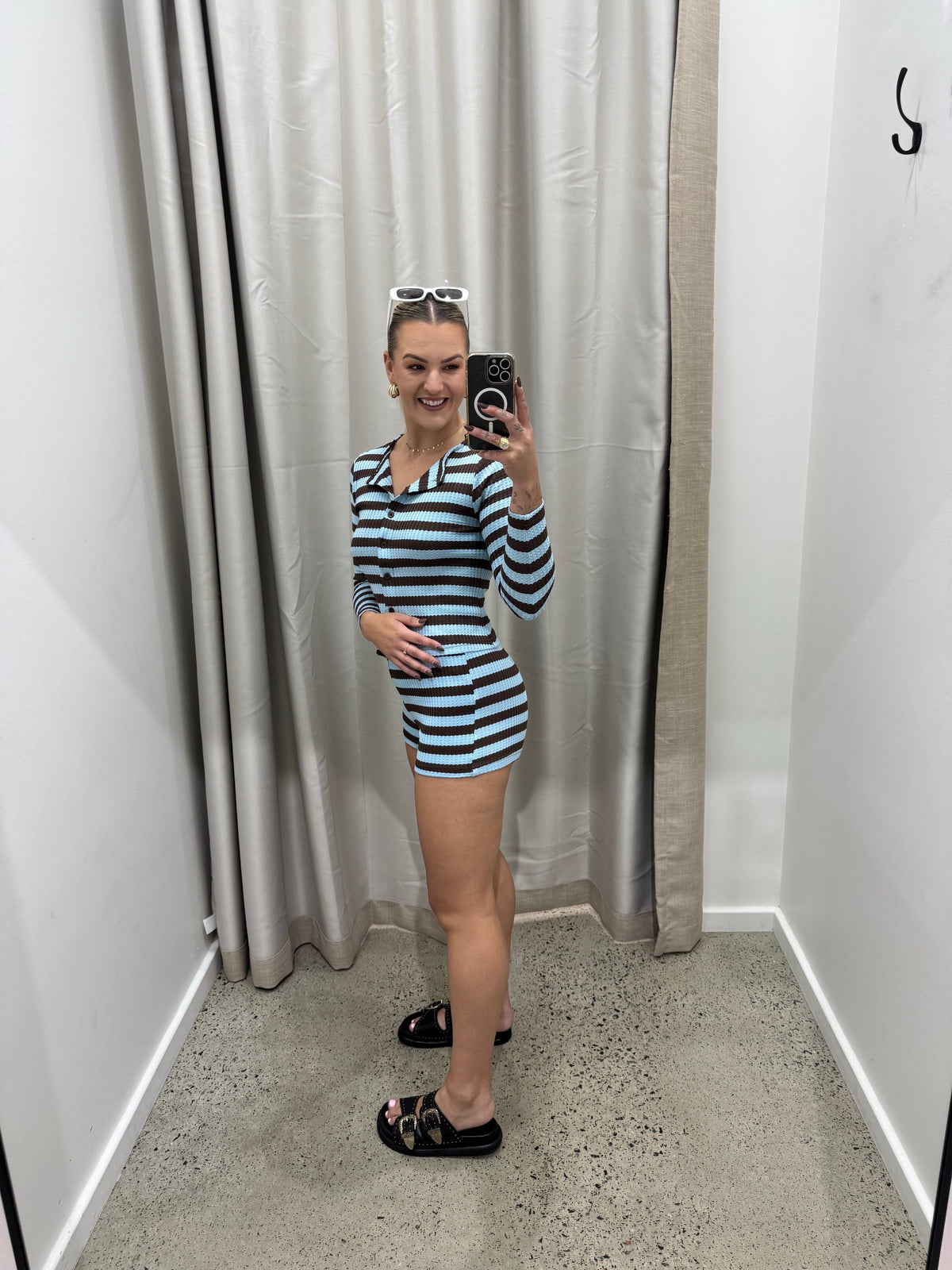 BY FRANKIE / BLUE/CHOC WAFFLE SHIRT / 835-1