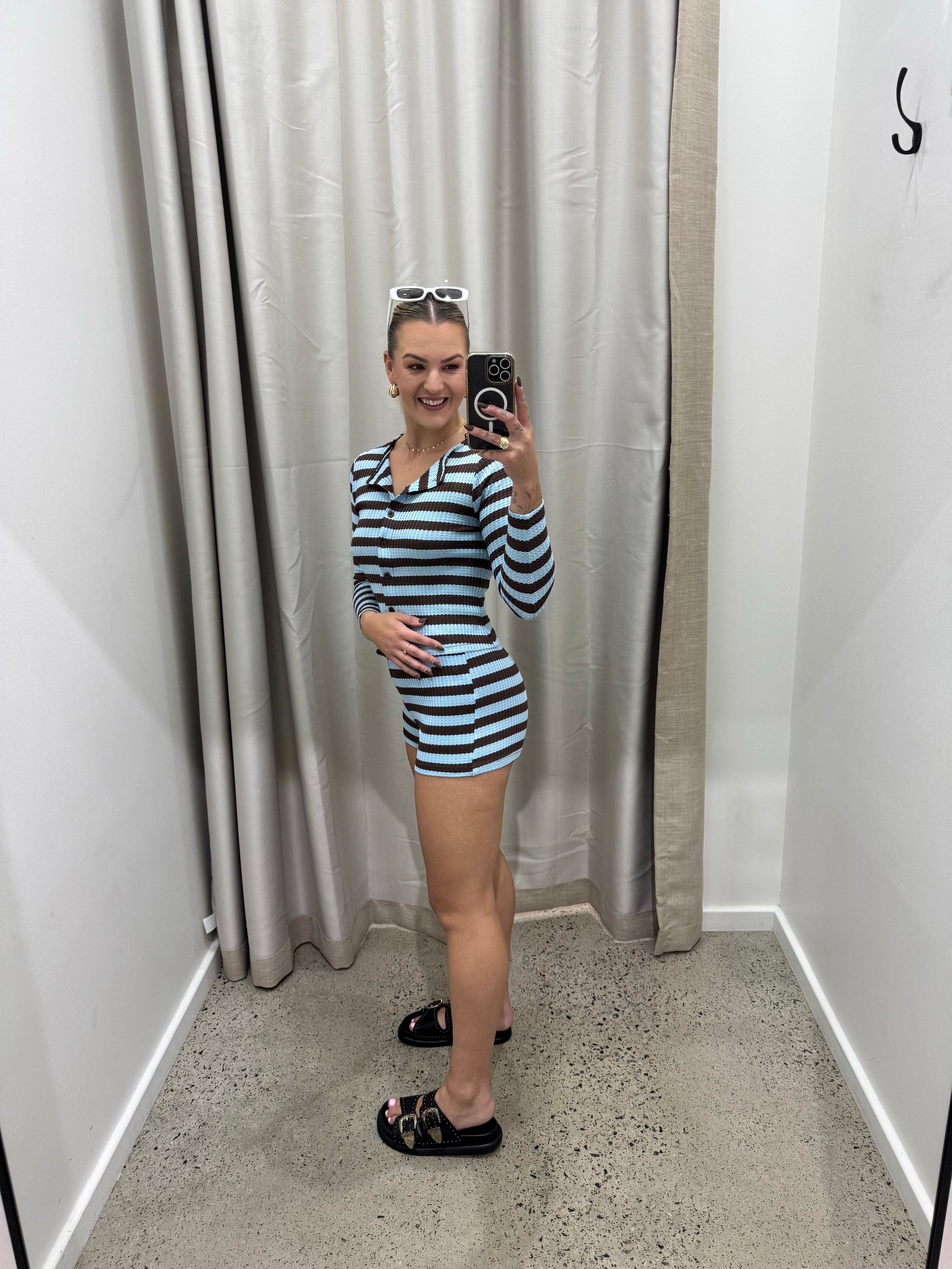 BY FRANKIE / BLUE/CHOC WAFFLE SHIRT / 835-1