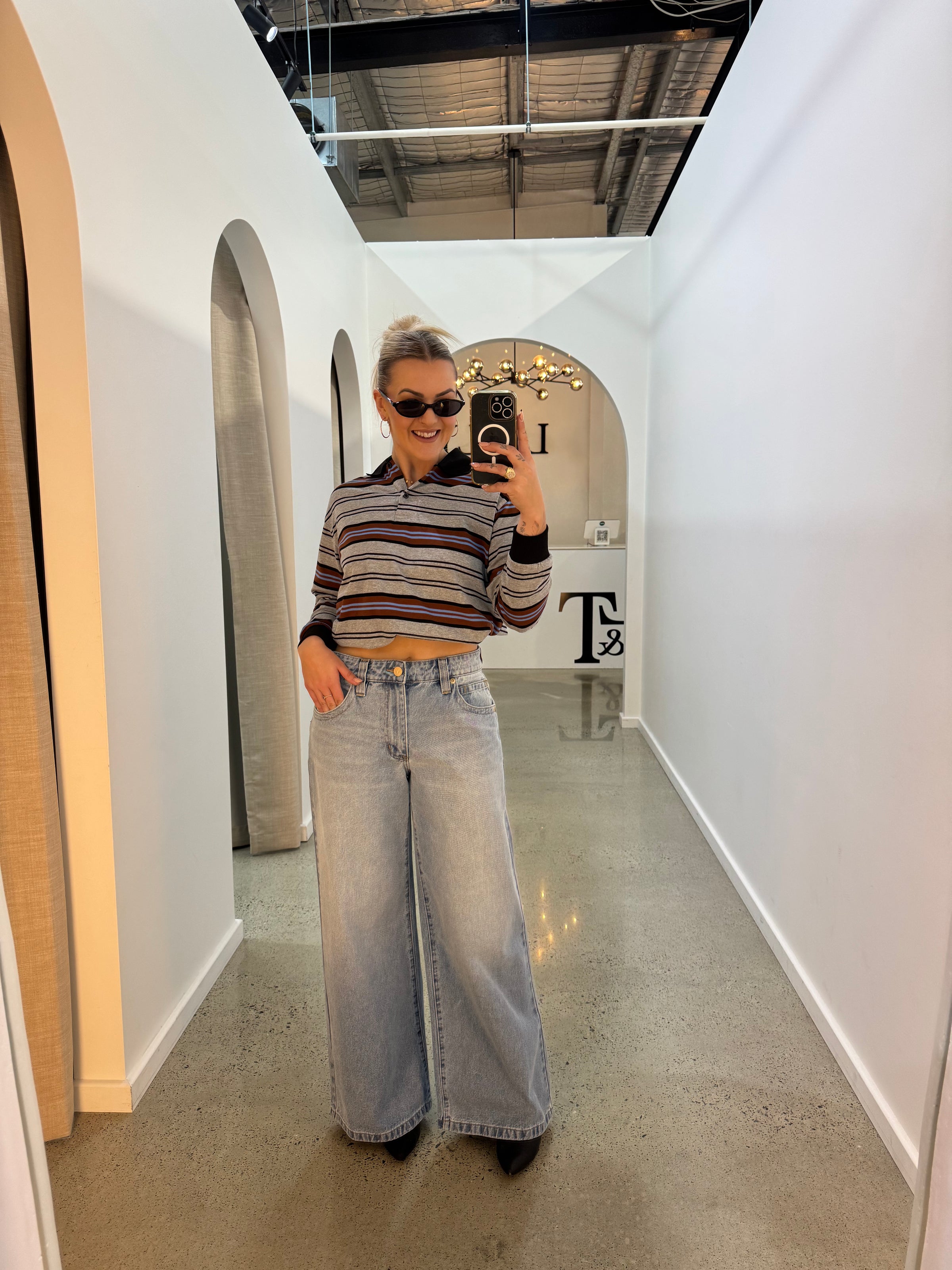 BY FRANKIE / GREY STRIPPED RUGBY TOP / 785-1