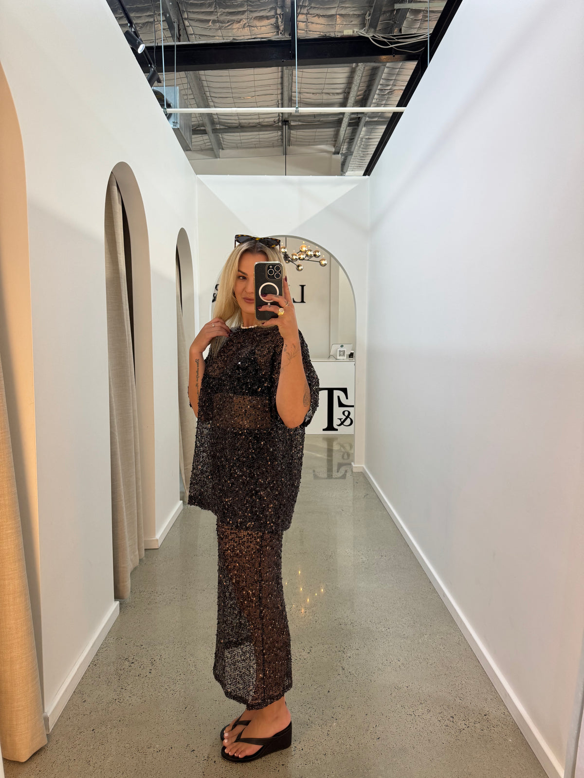 BY FRANKIE / SEQUINS KNIT SKIRT / BLACK  / 163-3