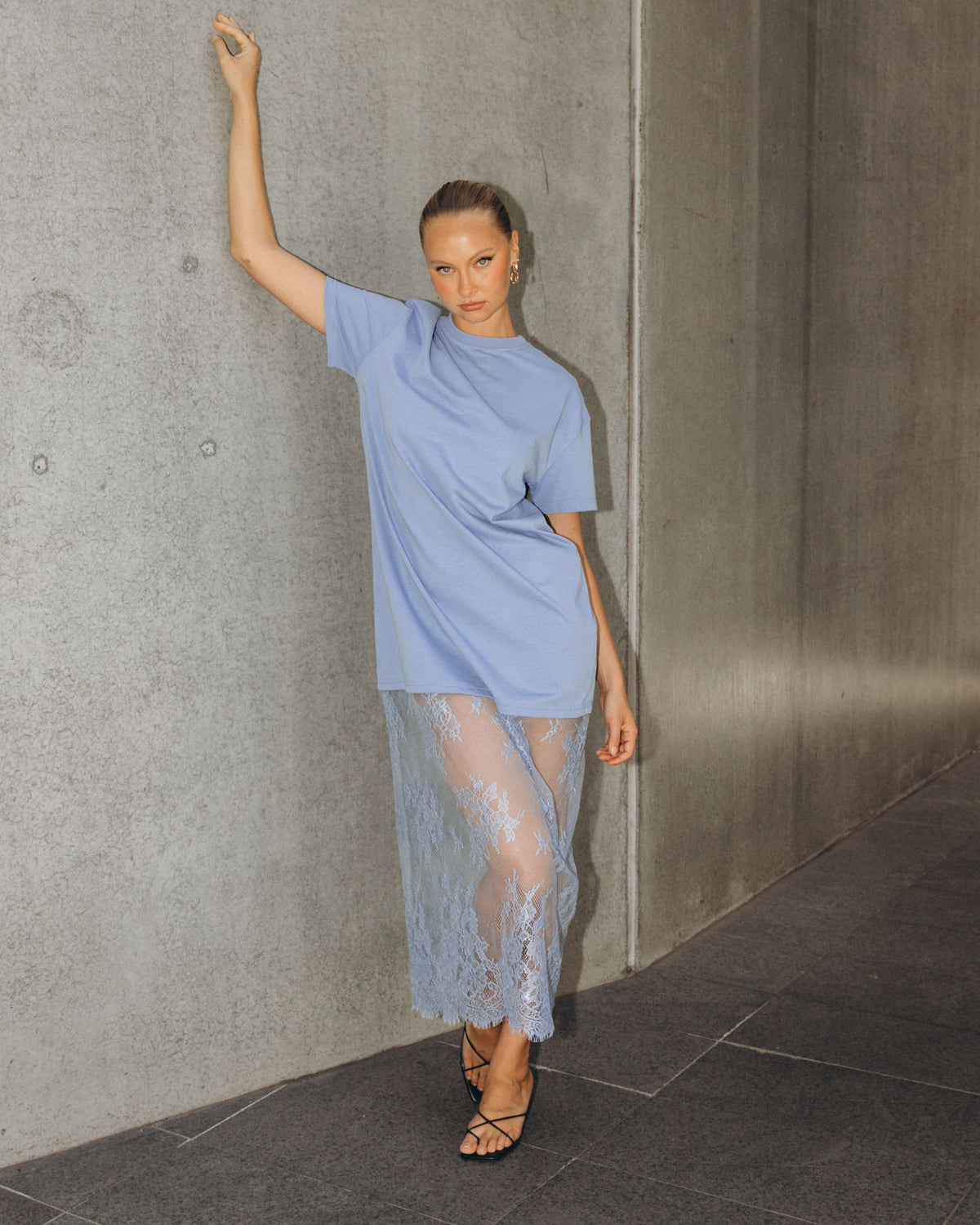 PAPER HEART / ANIKA LACE SHIRT DRESS BLUE / PH13294