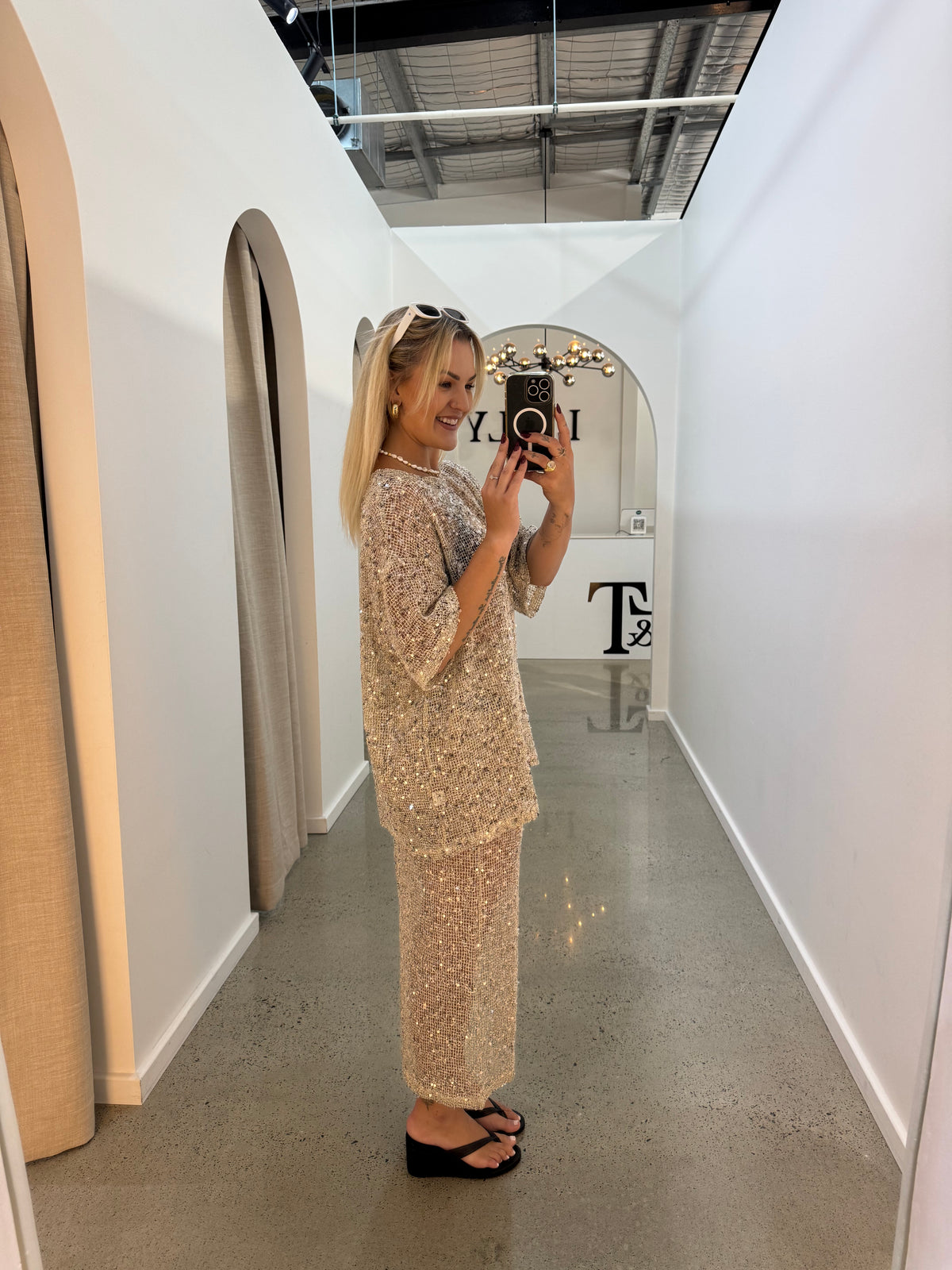 BY FRANKIE / SEQUINS KNIT SKIRT / BEIGE  / 163-2