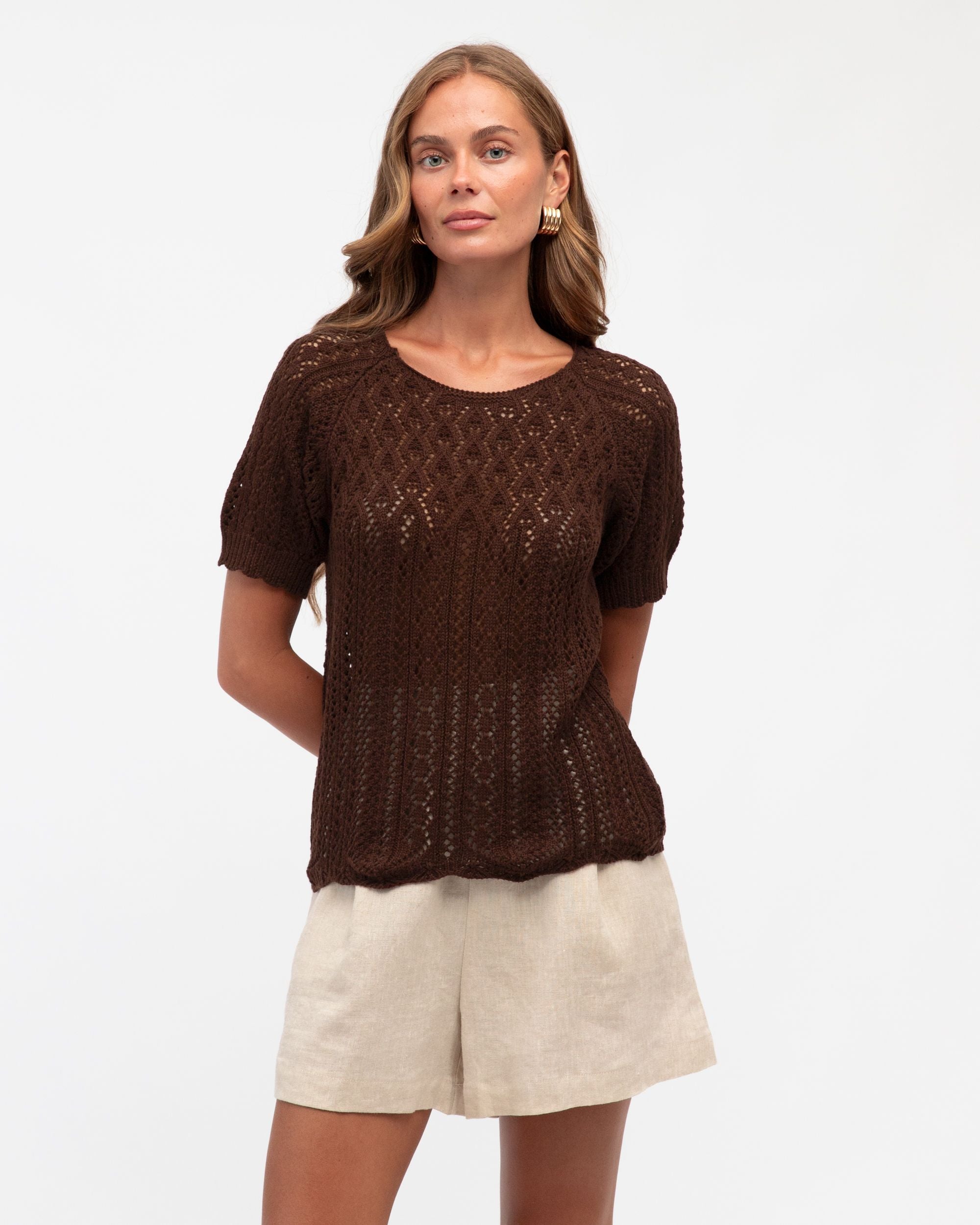 WHITE CLOSET / JASMINE CROCHET KNIT TEE / TF11215