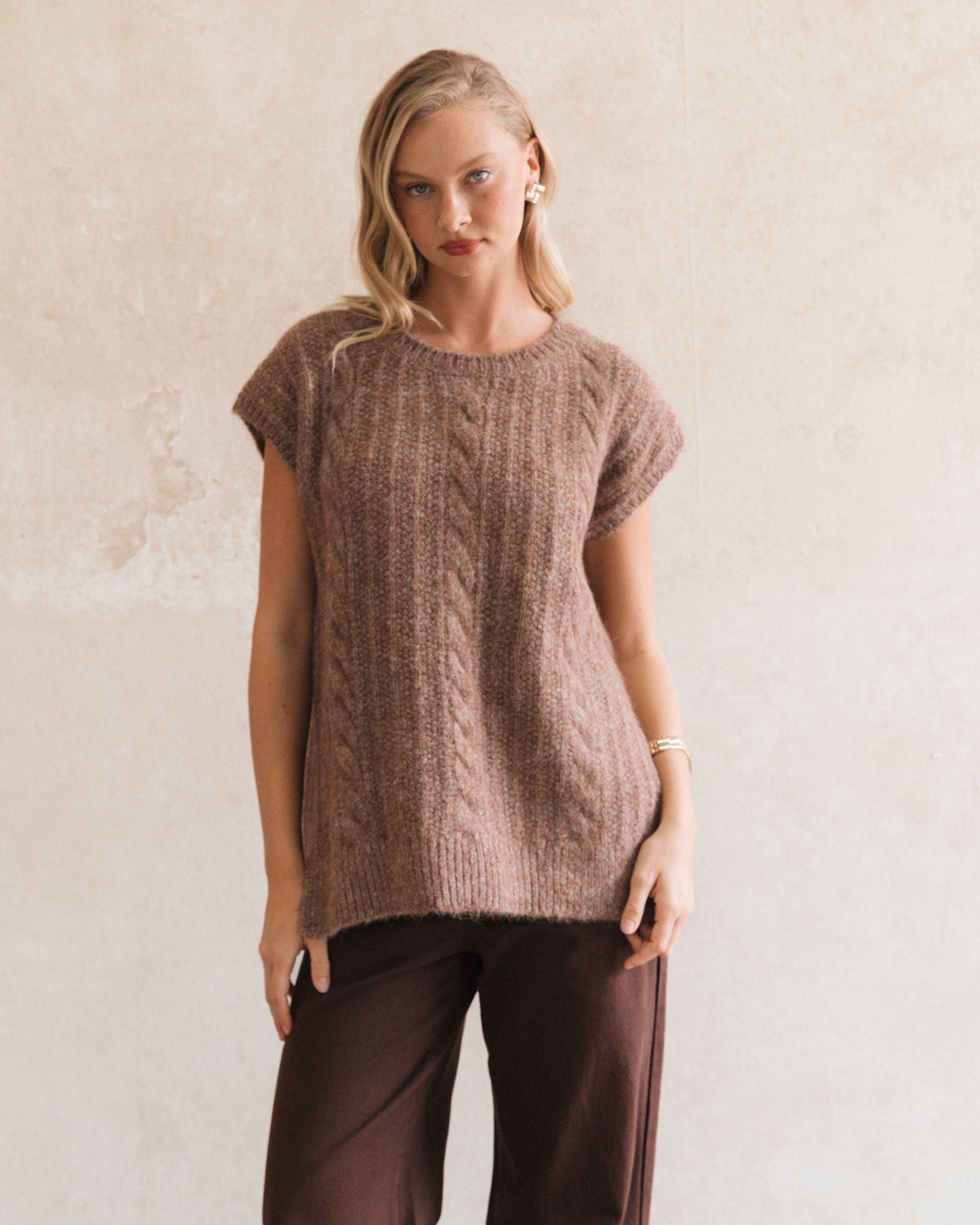 WHITE CLOSET / LIXUE KNIT TOP / CHOCOLATE / TF11622