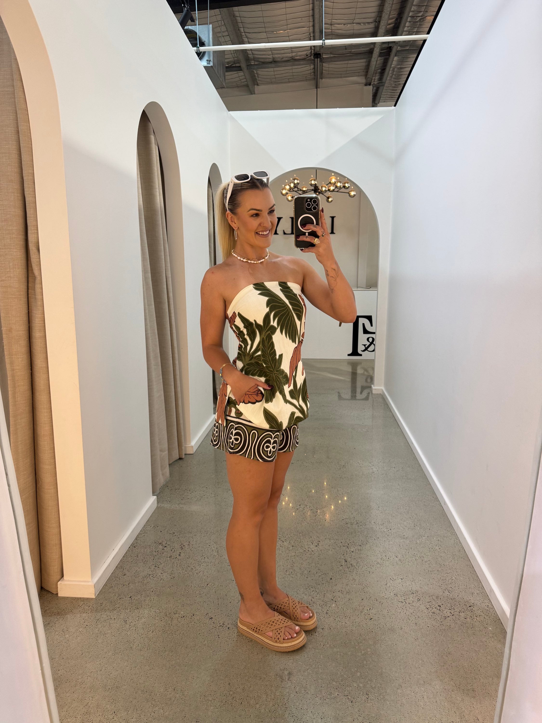 BY FRANKIE / GREEN PALM STRAPLESS TOP / 503-6