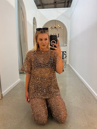 BY FRANKIE / SEQUINS OVERSIZED KNIT TOP / CHOCOLATE / 231