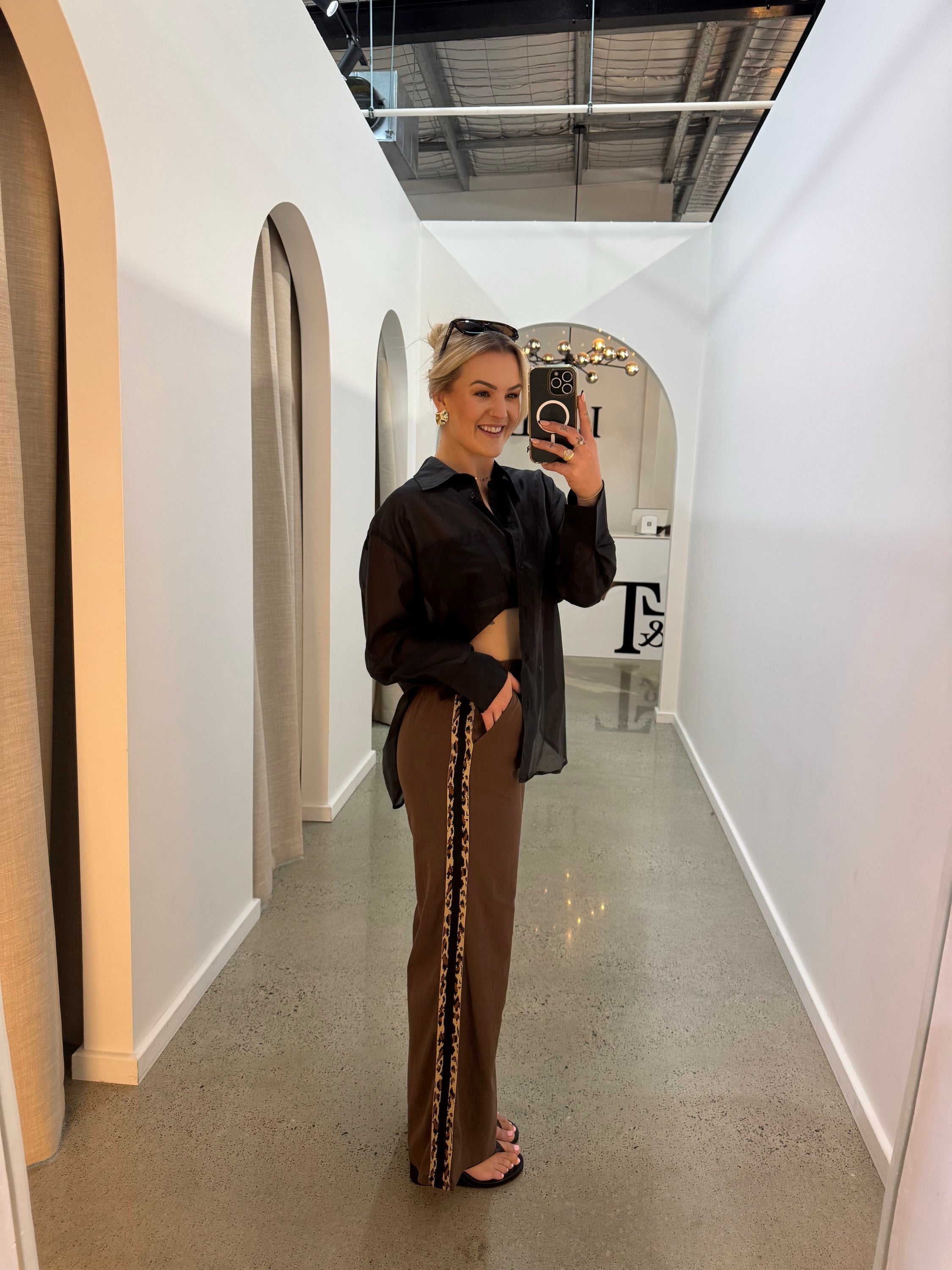 BY FRANKIE / CHOCOLATE- LEOPARD STRIPE PANTS / 987-3