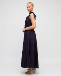 LINEN LUX / ELLESMERE ONE SHOULDER DRESS / NAVY