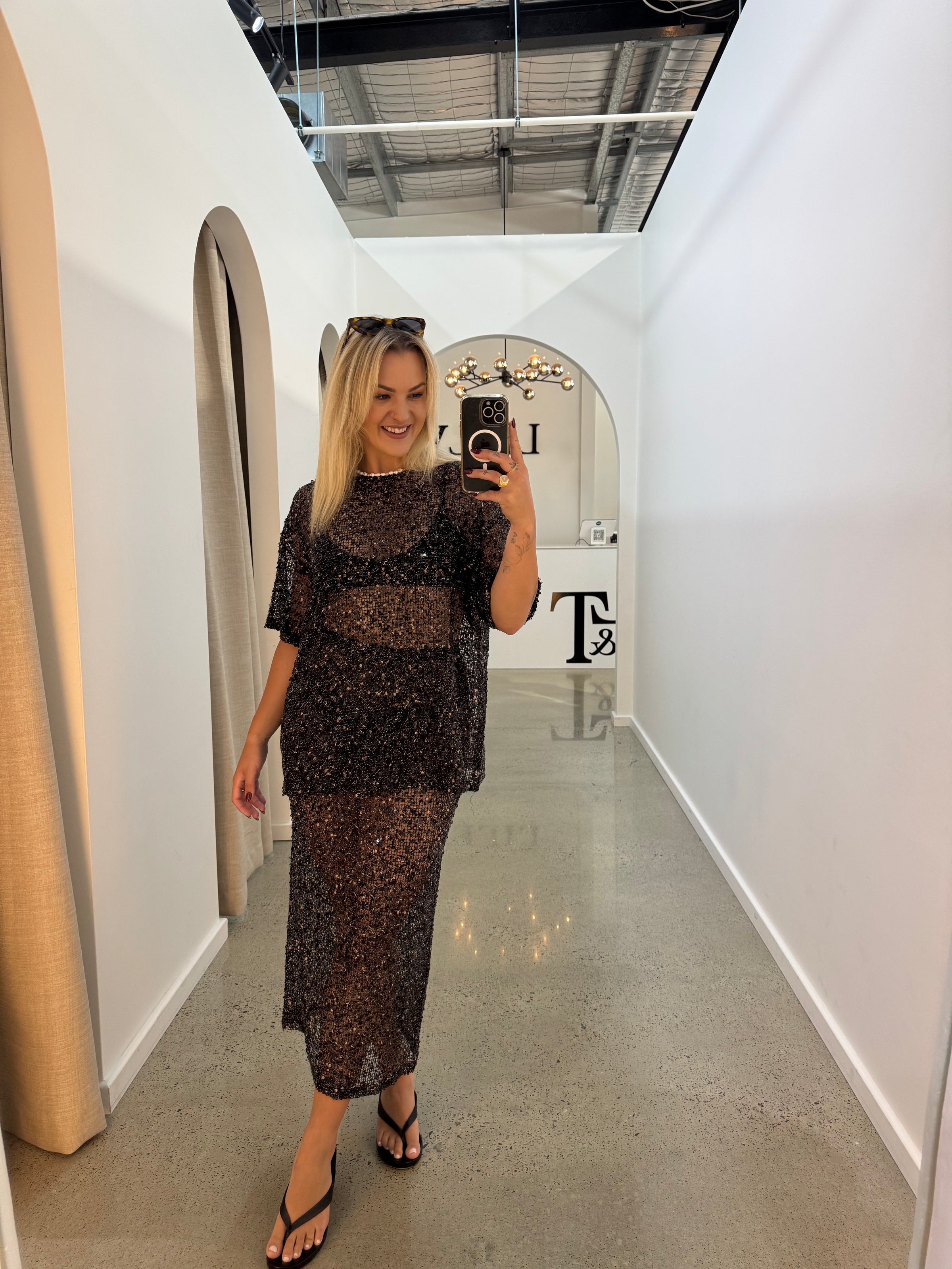 BY FRANKIE / SEQUINS KNIT SKIRT / BLACK  / 163-3