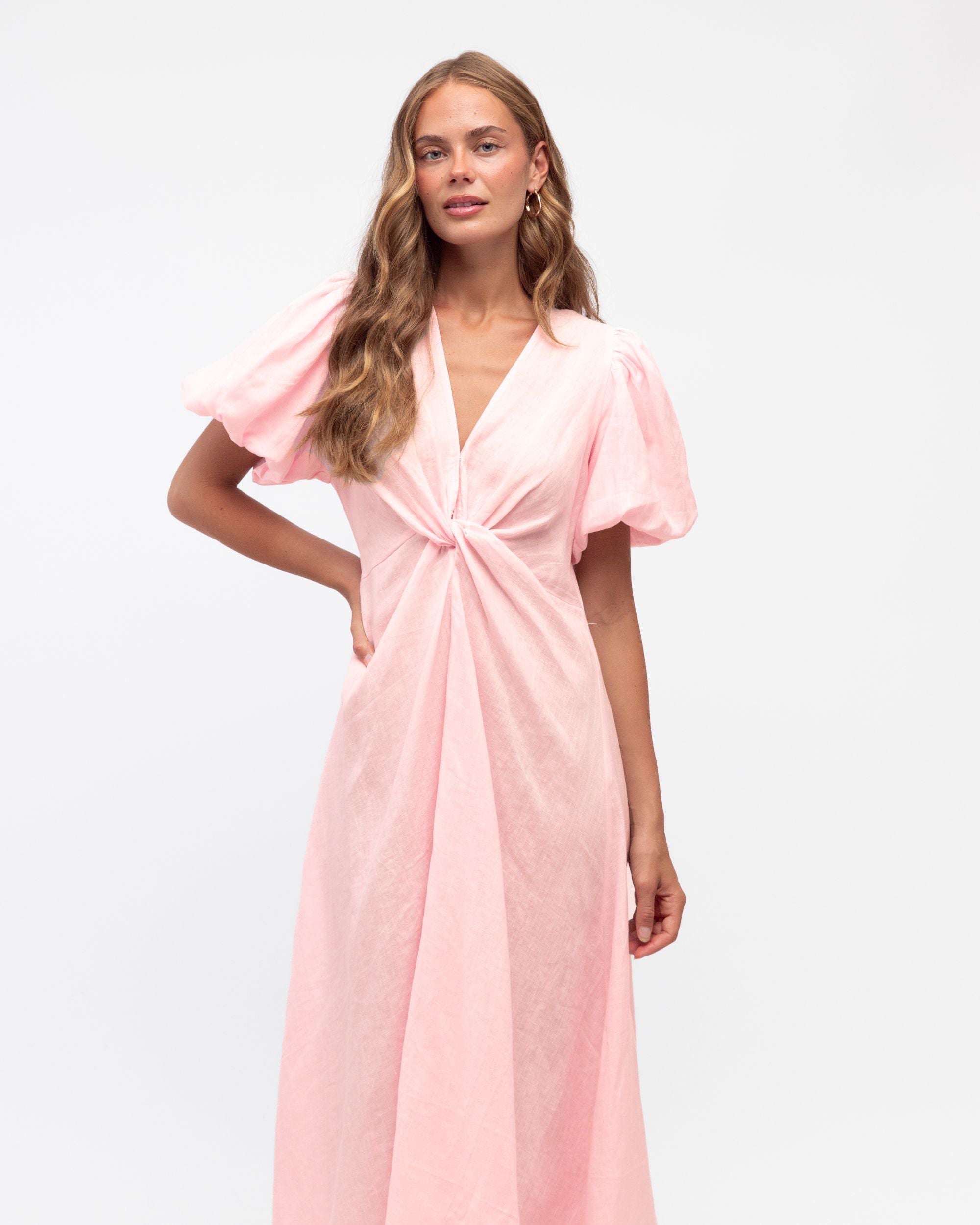 WHITE CLOSET / PINK TWIST LINEN DRESS / TFL8545-27