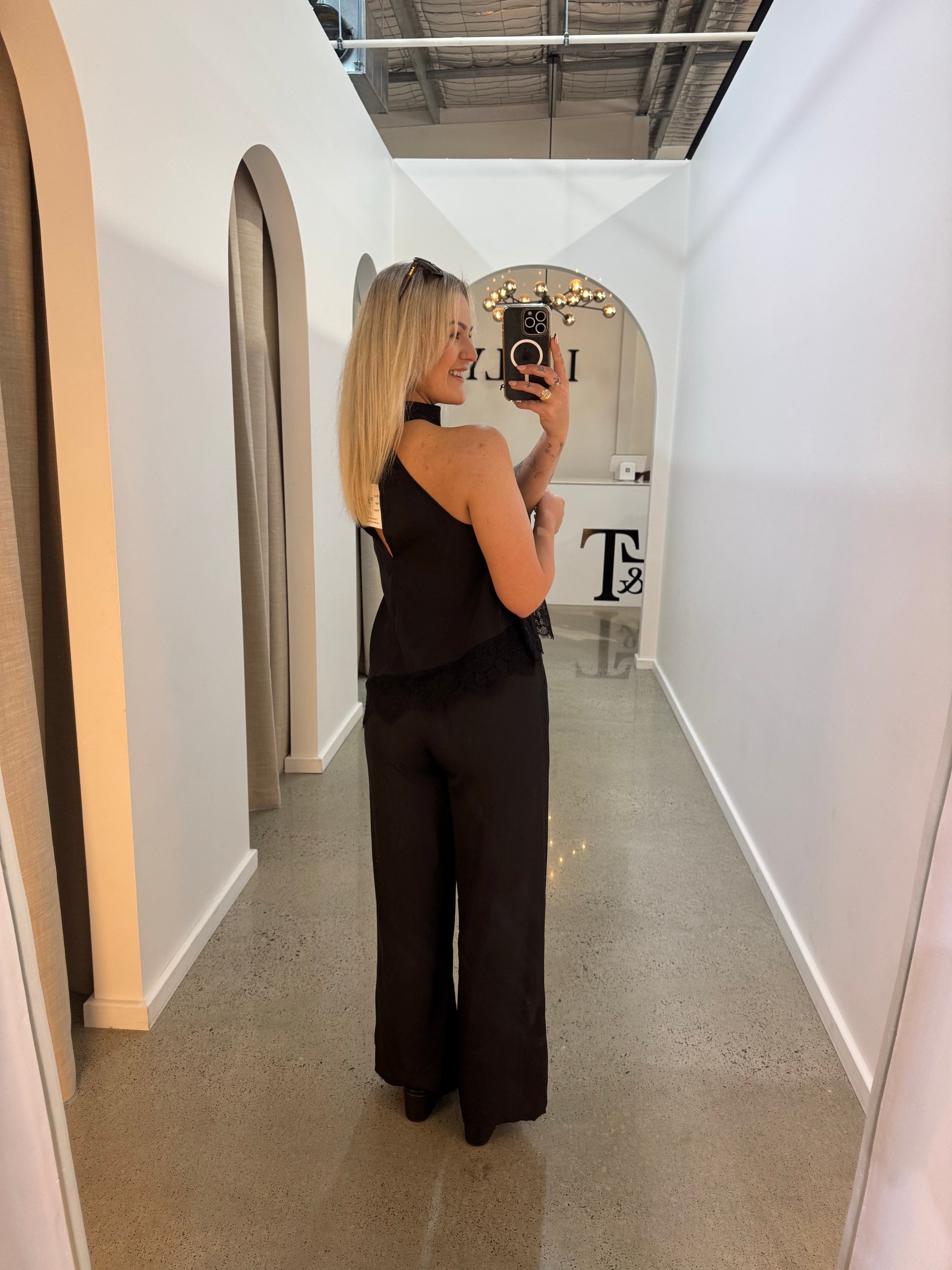 BY FRANKIE / BLACK CUPRO HALTER NECK TOP / 202613-1