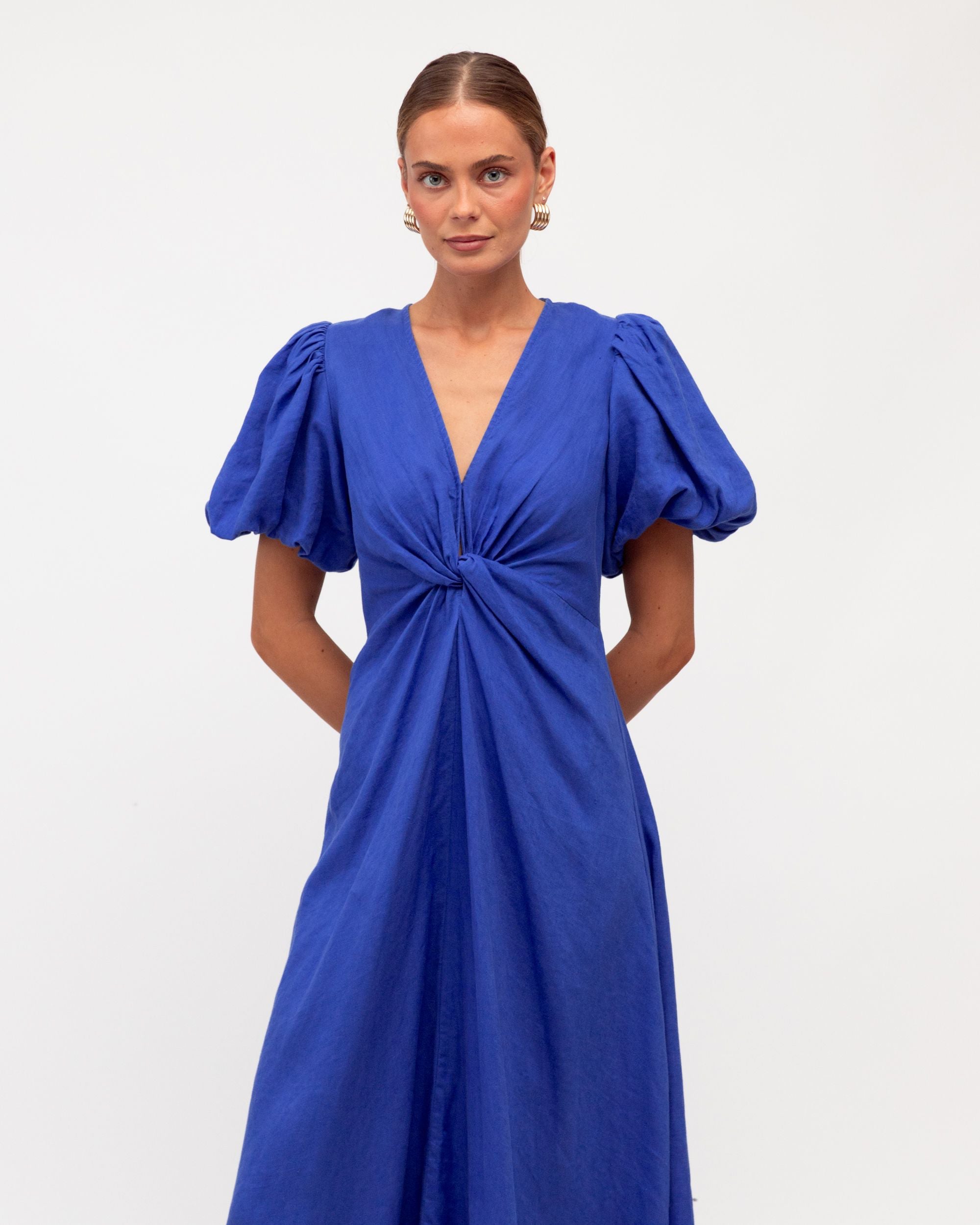 WHITE CLOSET / CHICA TWIST LINEN DRESS / COLBALT / TFL8545-27