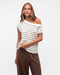 WHITE CLOSET / STRIPPED OUT ONE SHOULDER TOP / TF11513