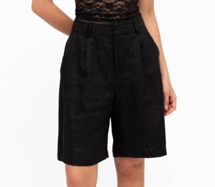 LONG WAY THERE LINEN SHORTS - BLACK