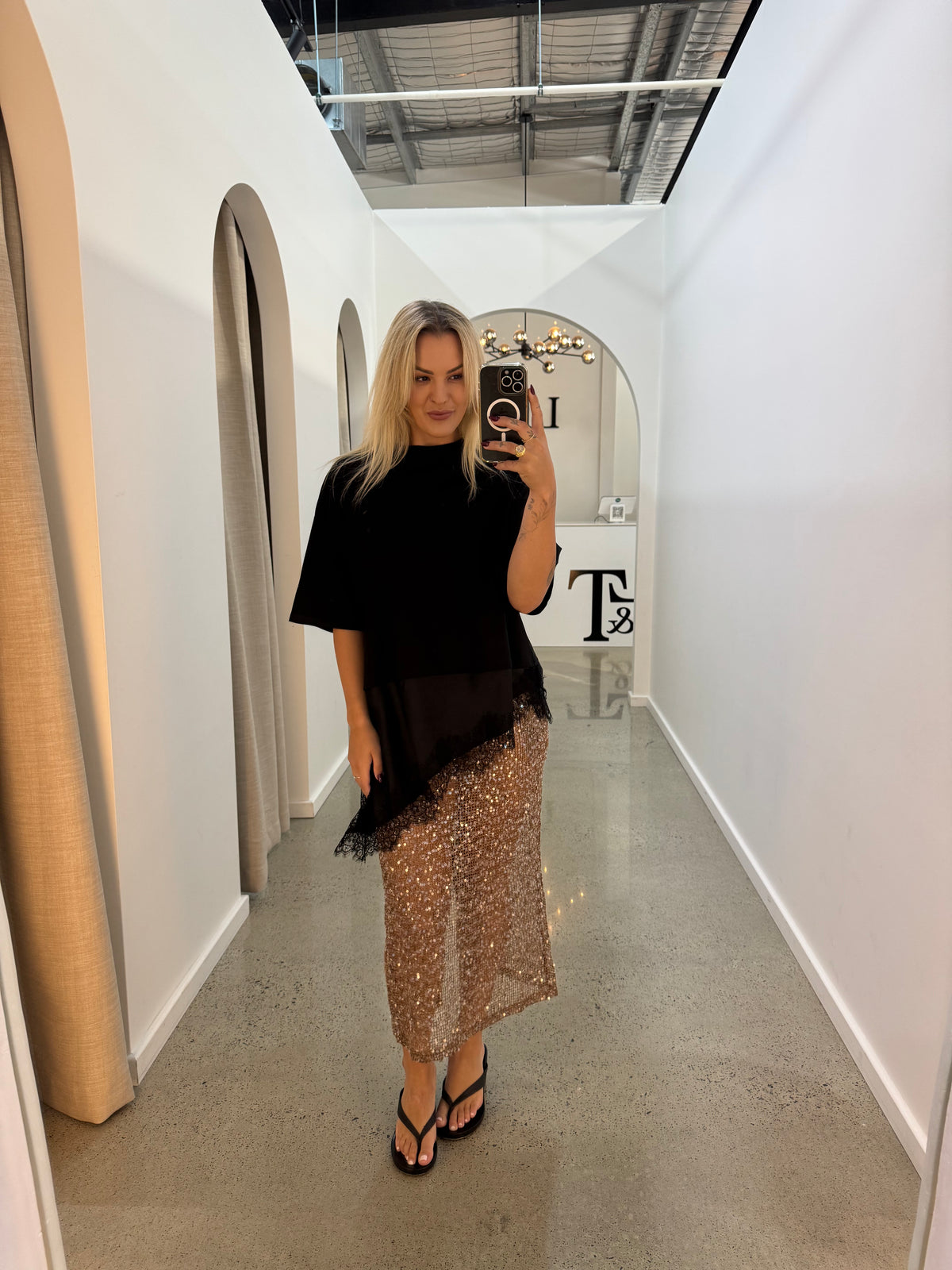BY FRANKIE / SEQUINS KNIT SKIRT / CHOCOLATE / 163