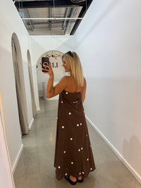 BY FRANKIE / CHOCOLATE POLKA STRAPLESS MAXI DRESS / 930-62