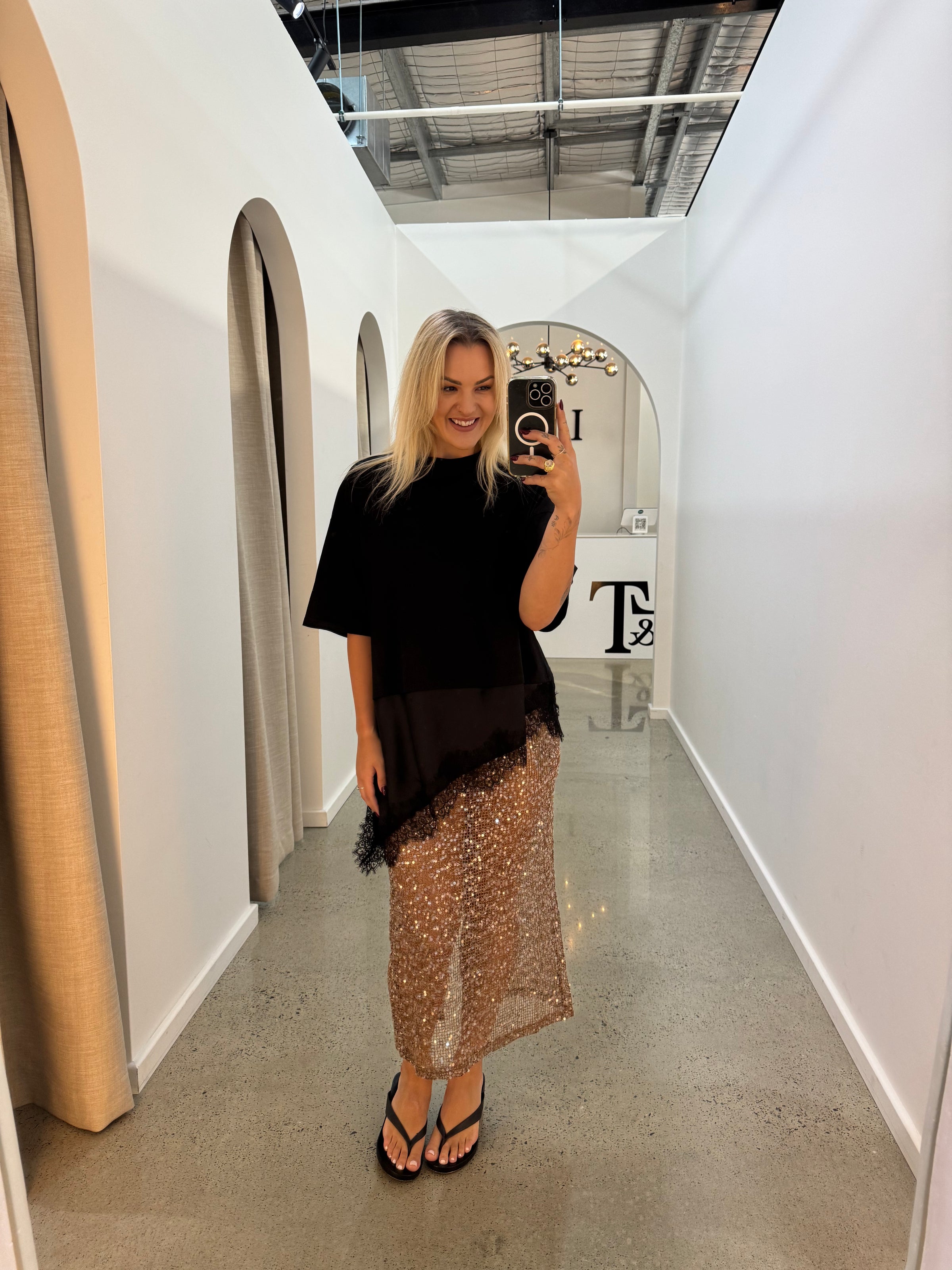 BY FRANKIE / SEQUINS KNIT SKIRT / CHOCOLATE / 163