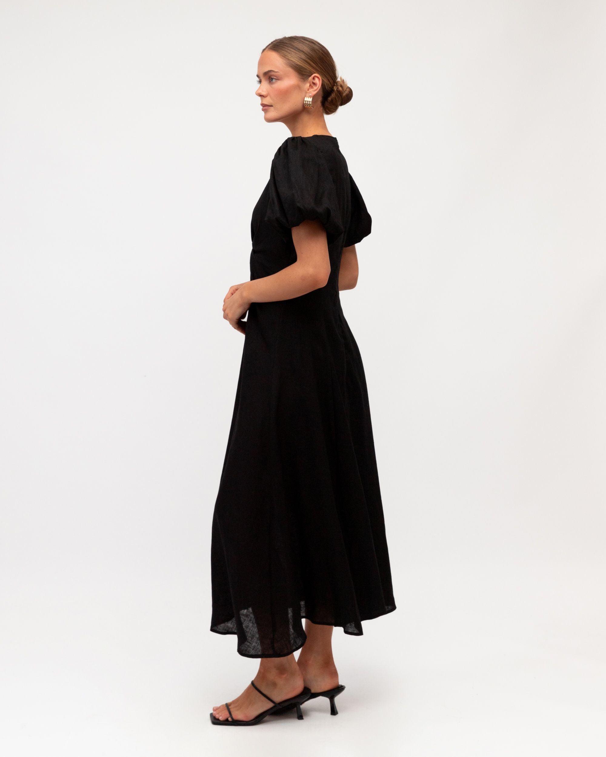 WHITE CLOSET / CHICA TWIST LINEN DRESS / BLACK / TFL8545-27