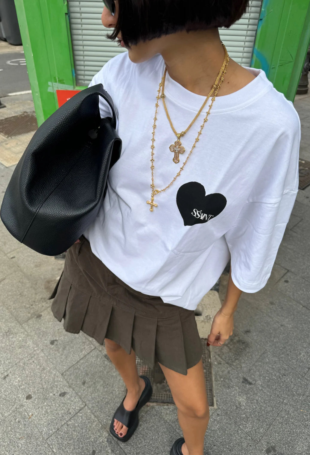 SSAINT / WHITE BLACK HEART TEE
