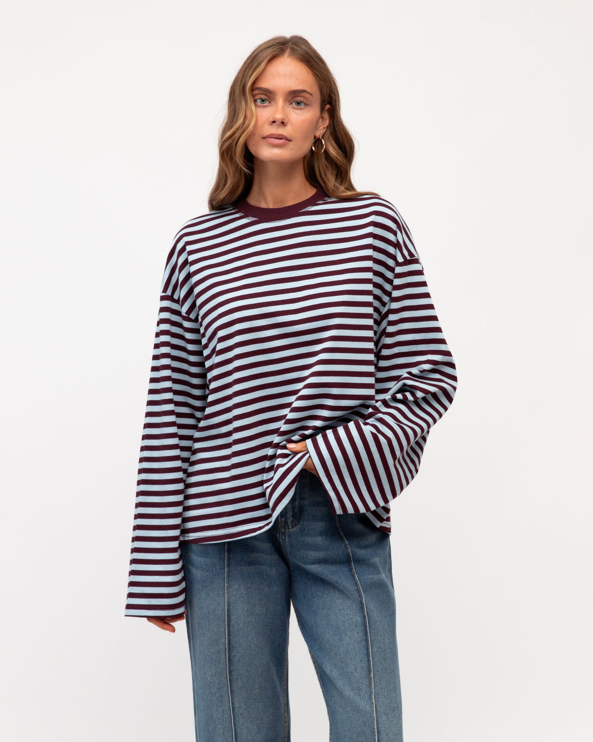 PAPER HEART / REMI STRIP LS TEE / PH14084 / BLUE-PLUM