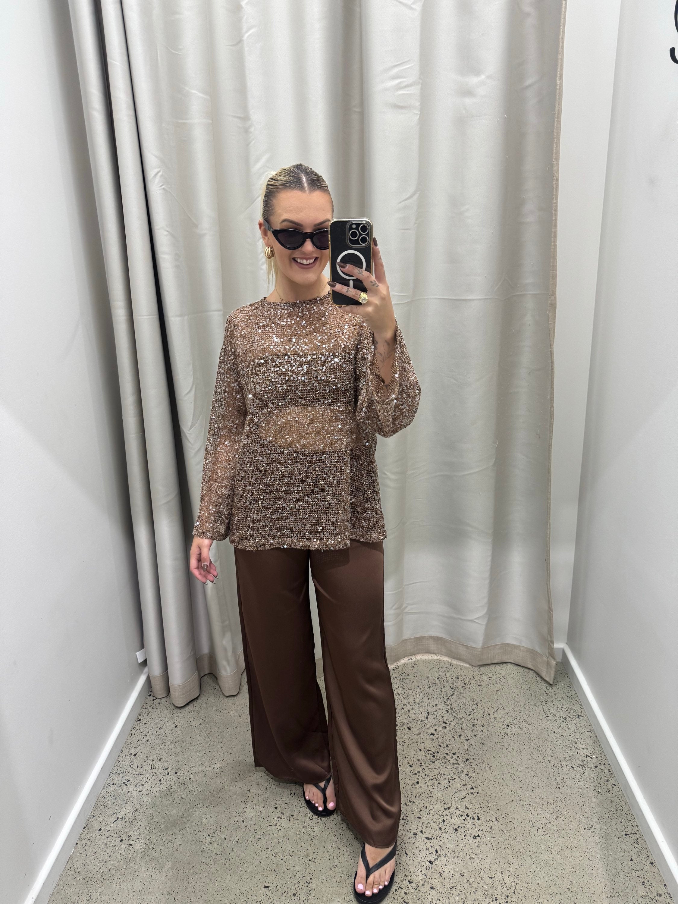BY FRANKIE / MOCHA L/S SEQUINS TOP / 837-1