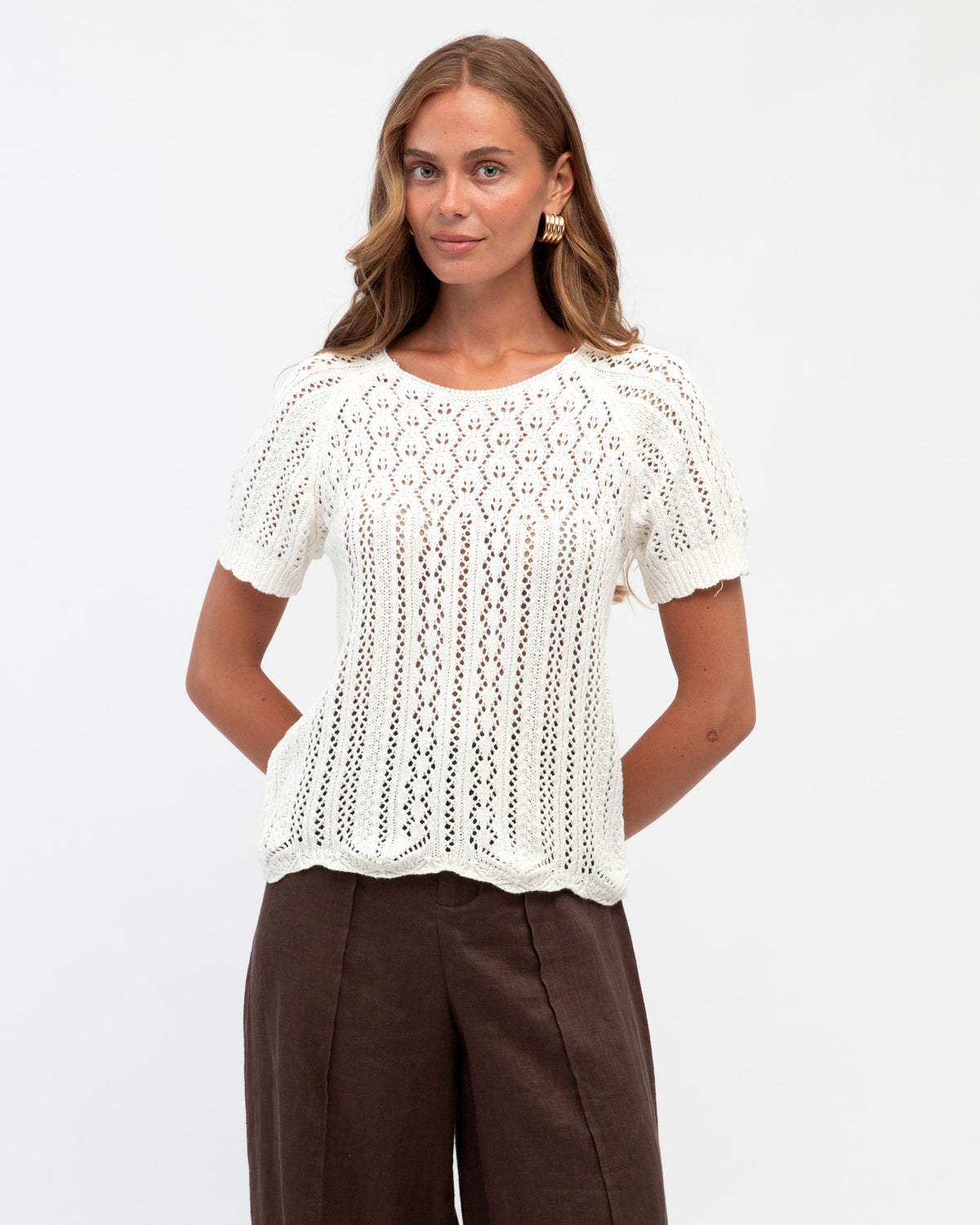 WHITE CLOSET / JASMINE CROCHET KNIT TEE / TF11215