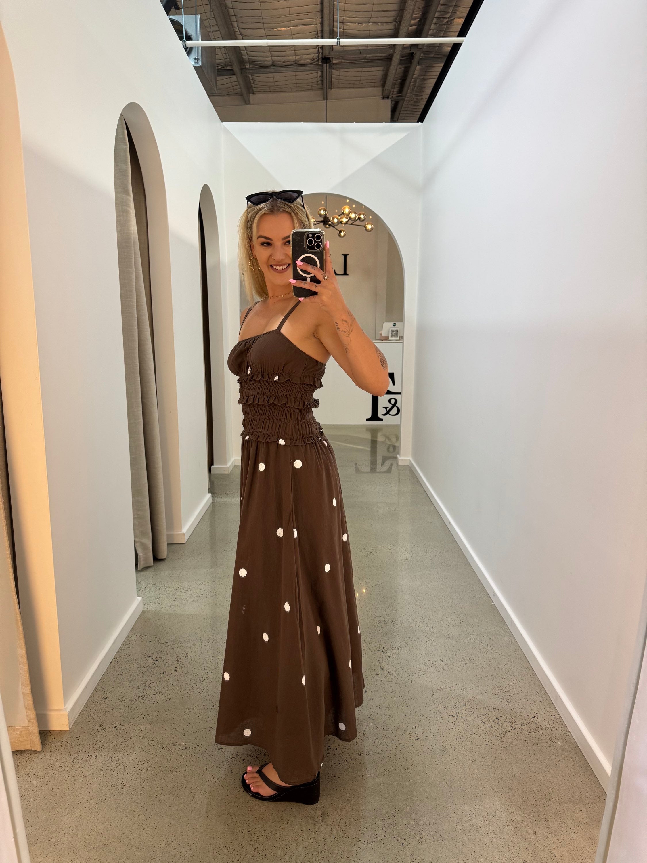 BY FRANKIE /  CHOCOLATE POLKA MAXI DRESS / 290-3