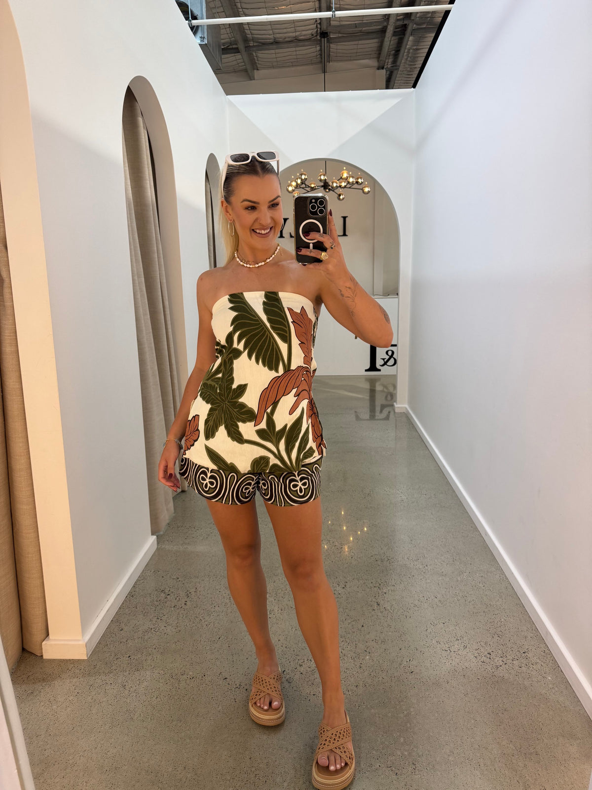 BY FRANKIE / GREEN PALM STRAPLESS TOP / 503-6