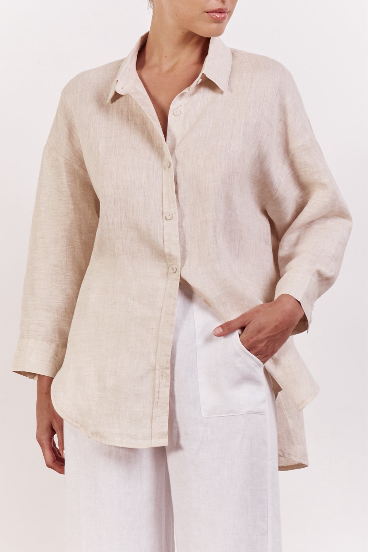 LITTLE LIES / BOYFRIEND SHIRT / OATMEAL / R19121611