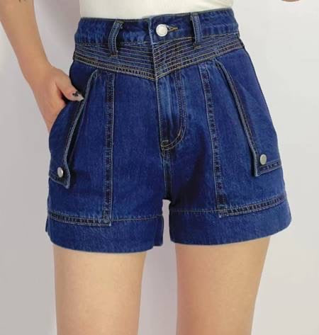 Stitched Up Denim Shorts - Mid Blue