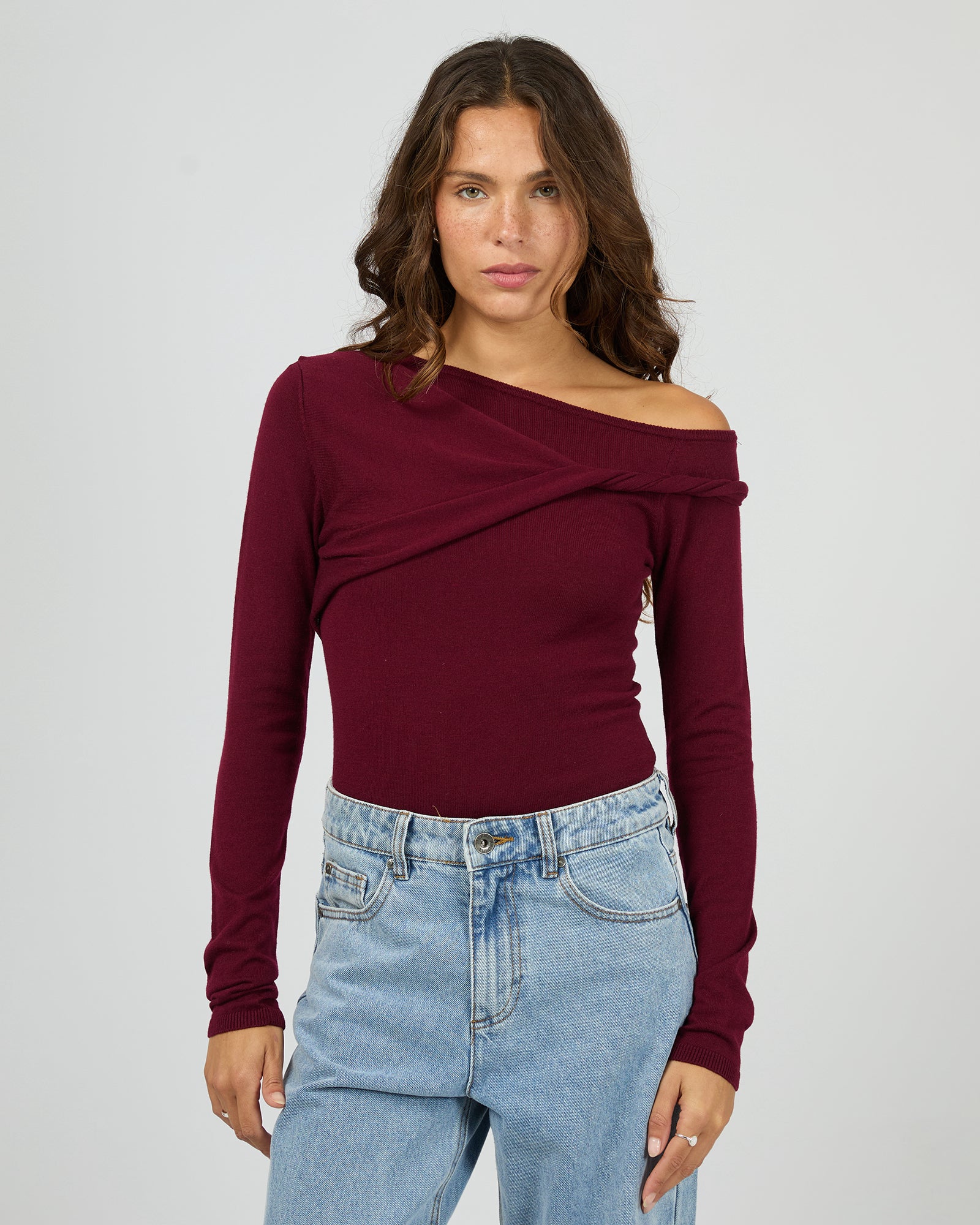 SILENT THEORY ASHTON KNIT LAYERED LS TOP / 60X5444.CHRY
