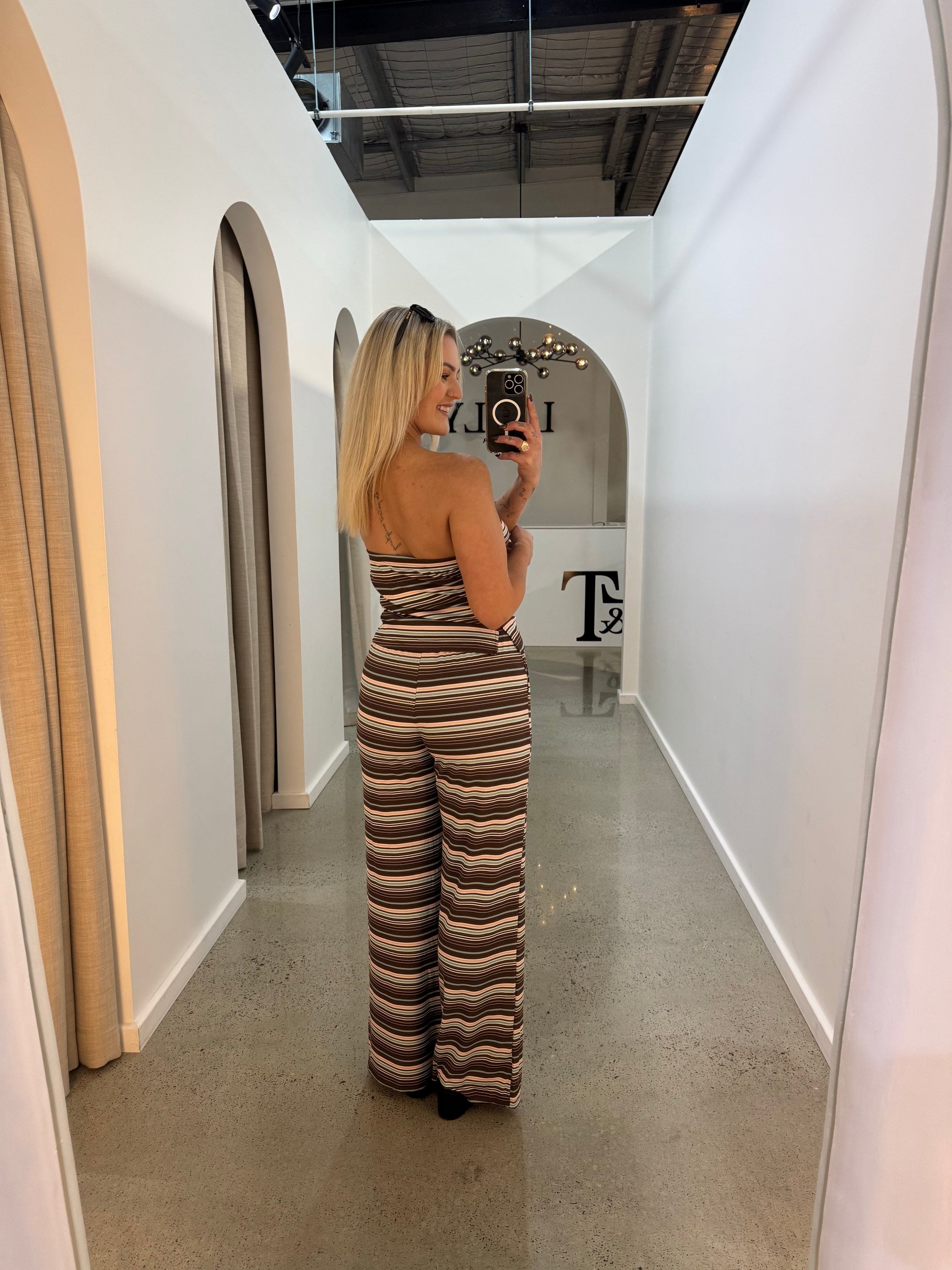 BY FRANKIE / CHOC - PEACH STRIPPED TOP / 853-1