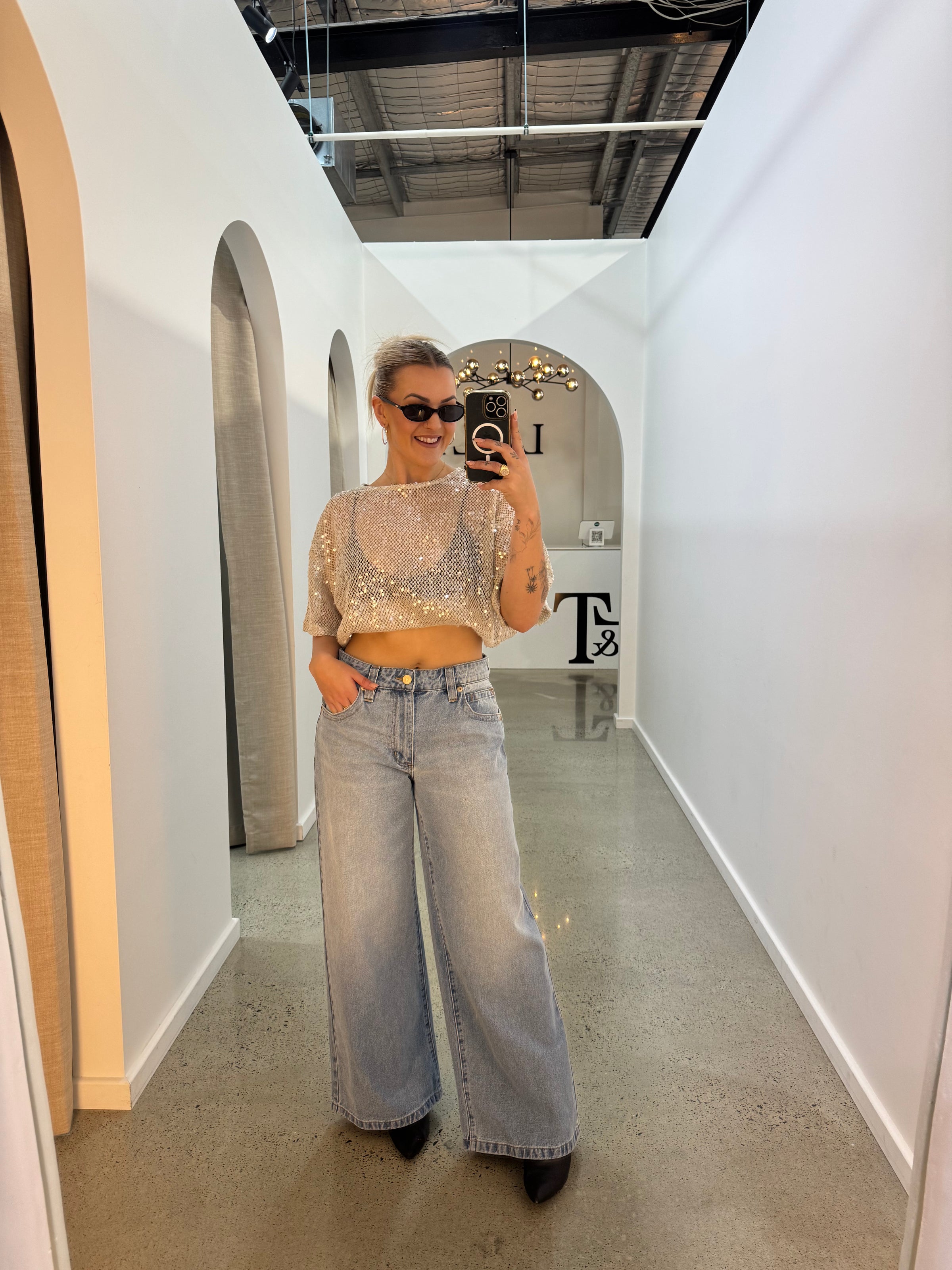 BY FRANKIE / BEIGE SEQUINS TOP / 231-15