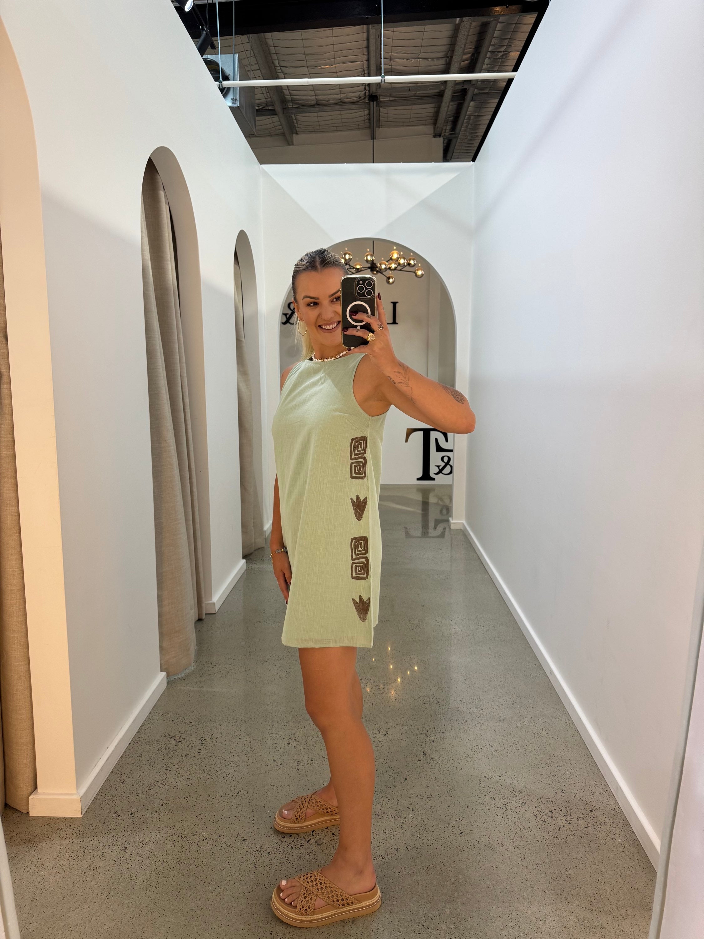 BY FRANKIE / SAGE CHOC PANEL SHIFT DRESS